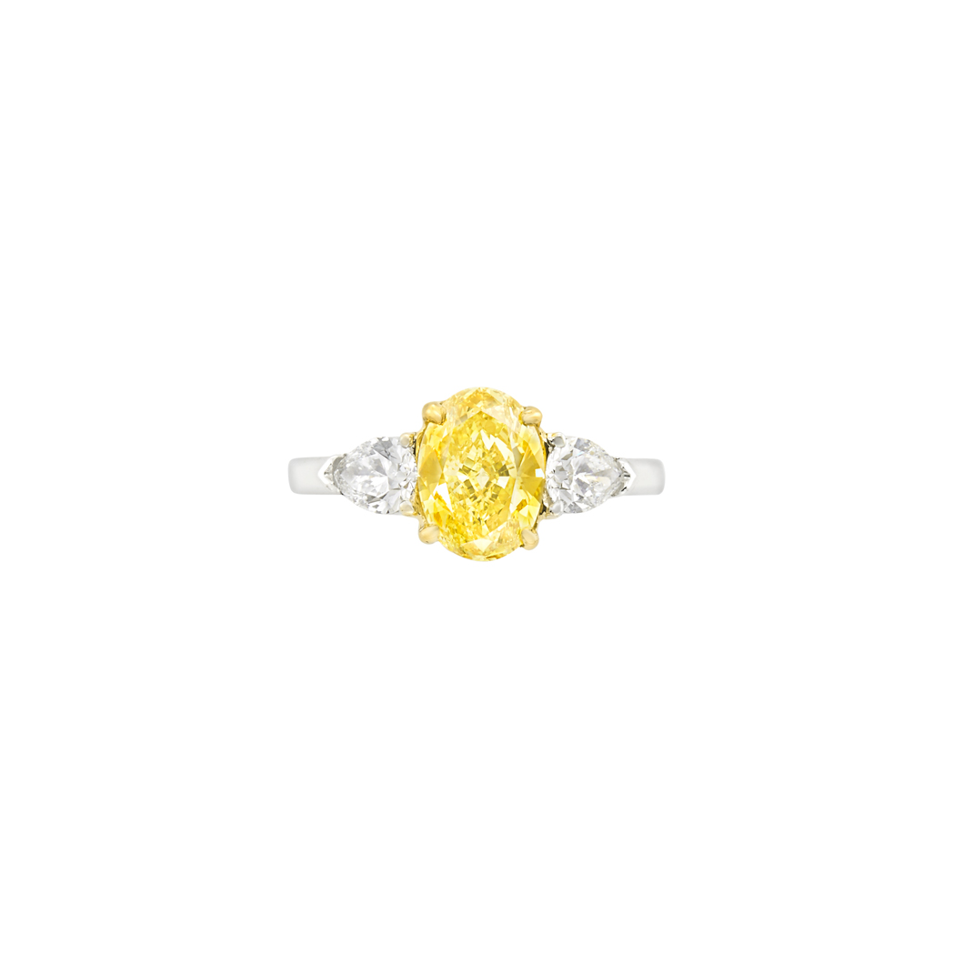 Lot image - Platinum, Gold, Fancy Vivid Yellow Diamond and Diamond Ring, Bulgari