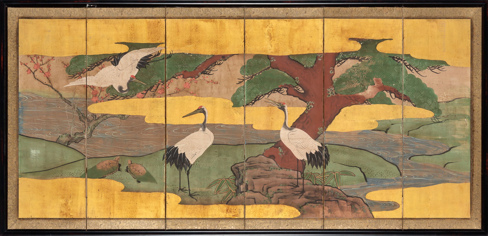 Lot image - A Japanese Six-Fold Byobu Screen