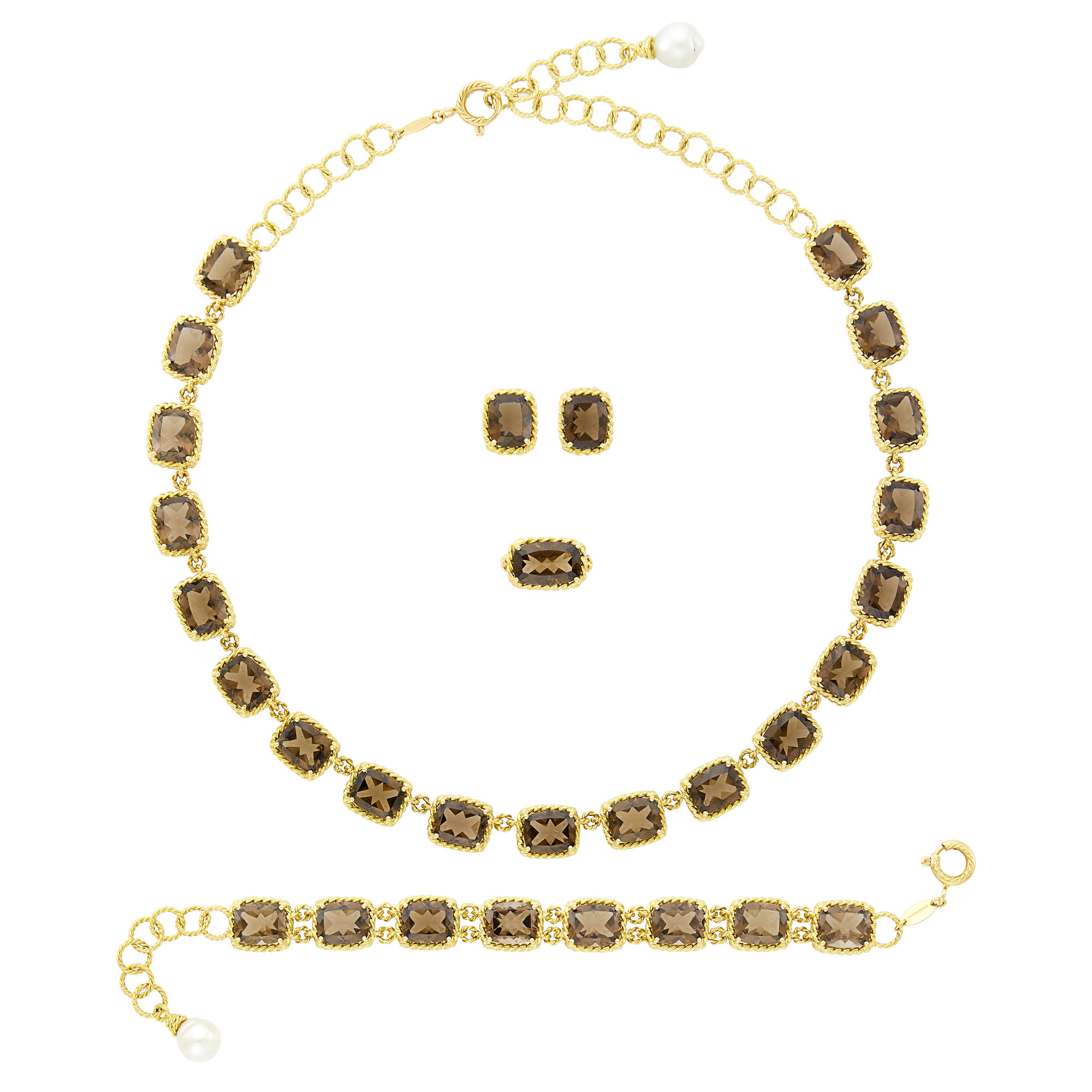 Lot image - Dolce & Gabbana Suite of Gold, Smoky Quartz and Freshwater Pearl Jewelry