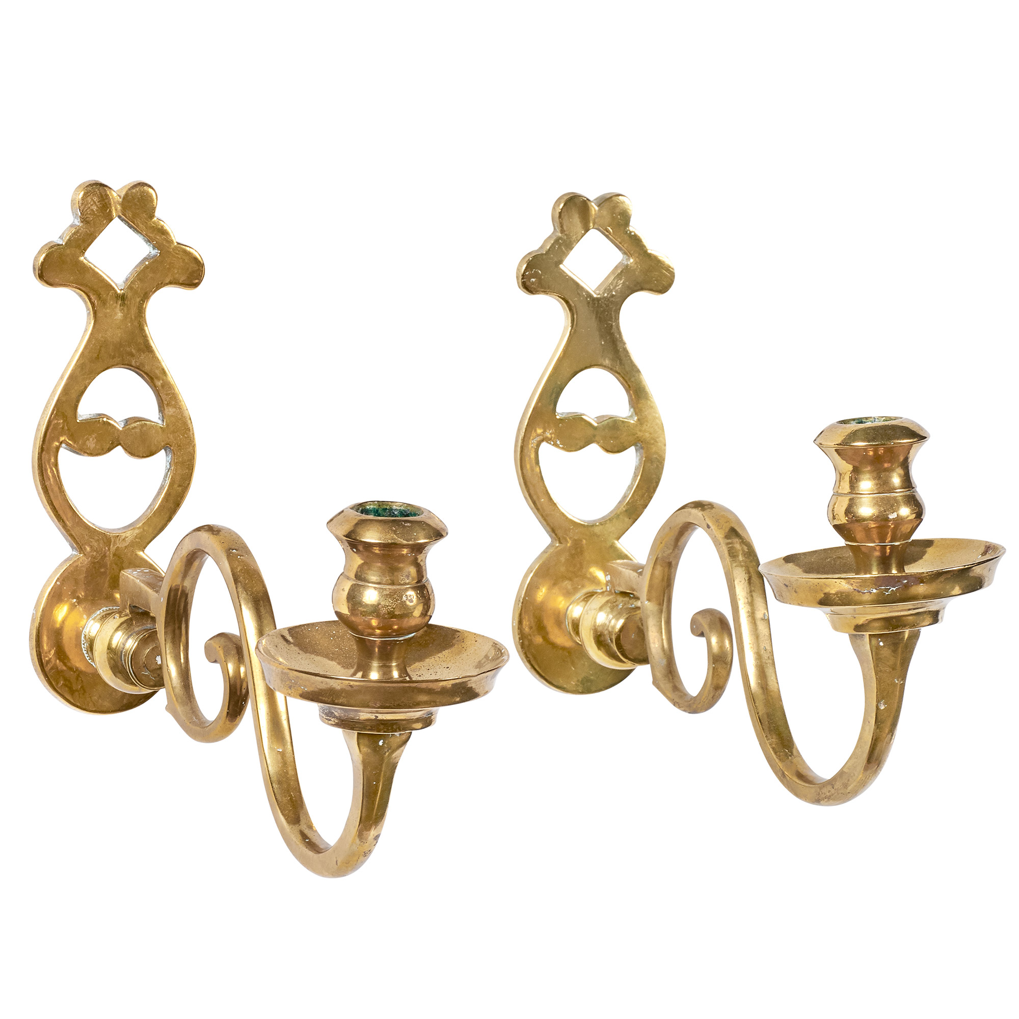 Lot image - Pair of Cast Brass Single Arm Sconces