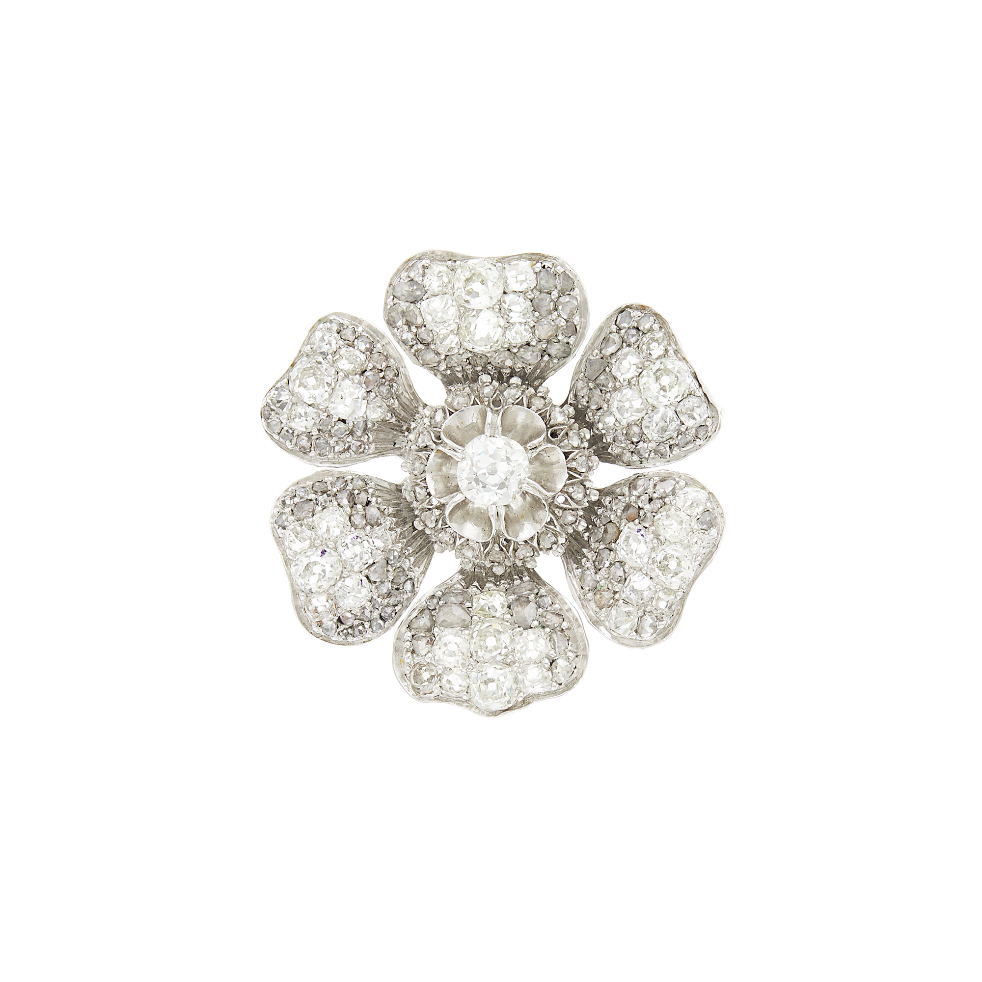 Lot image - Platinum and Diamond Flower Brooch