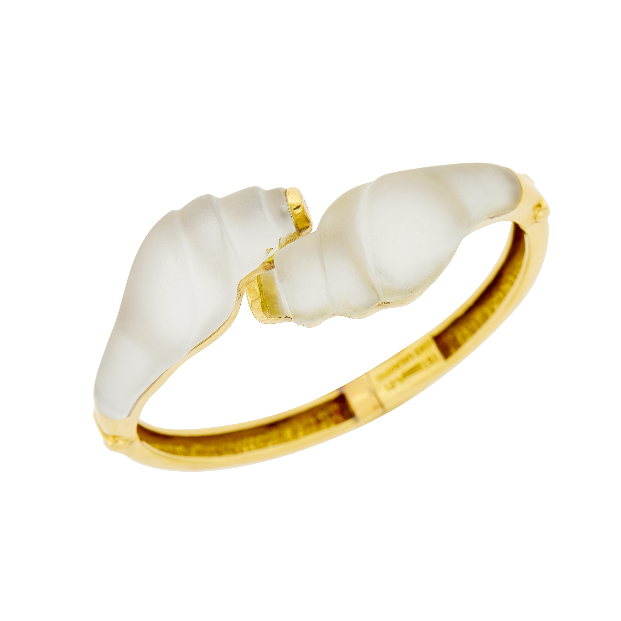 Lot image - Ilias Lalaounis Gold and Carved Frosted Rock Crystal Bangle Bracelet