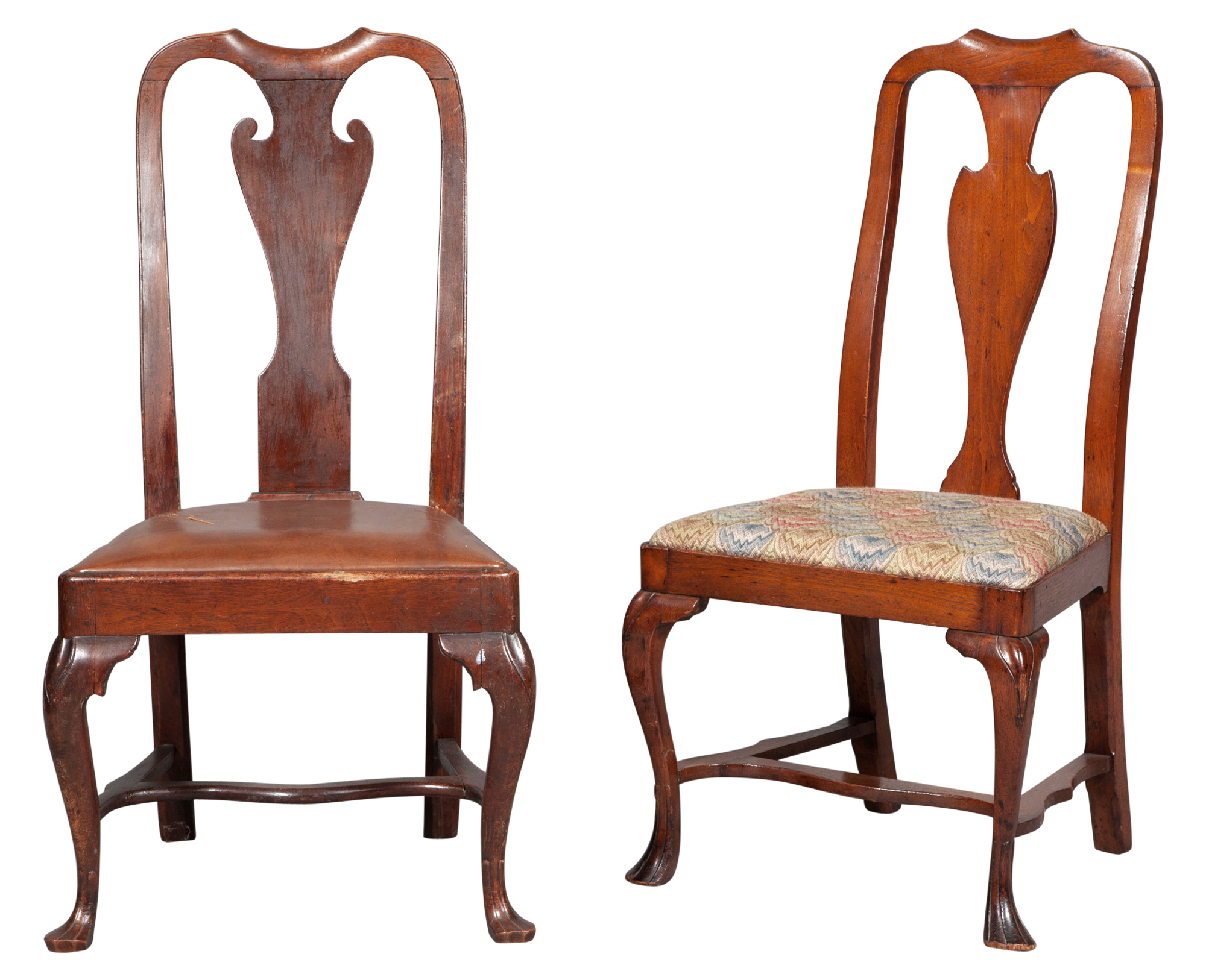 Lot image - Queen Anne Walnut Side Chair; Together with Another Later Example