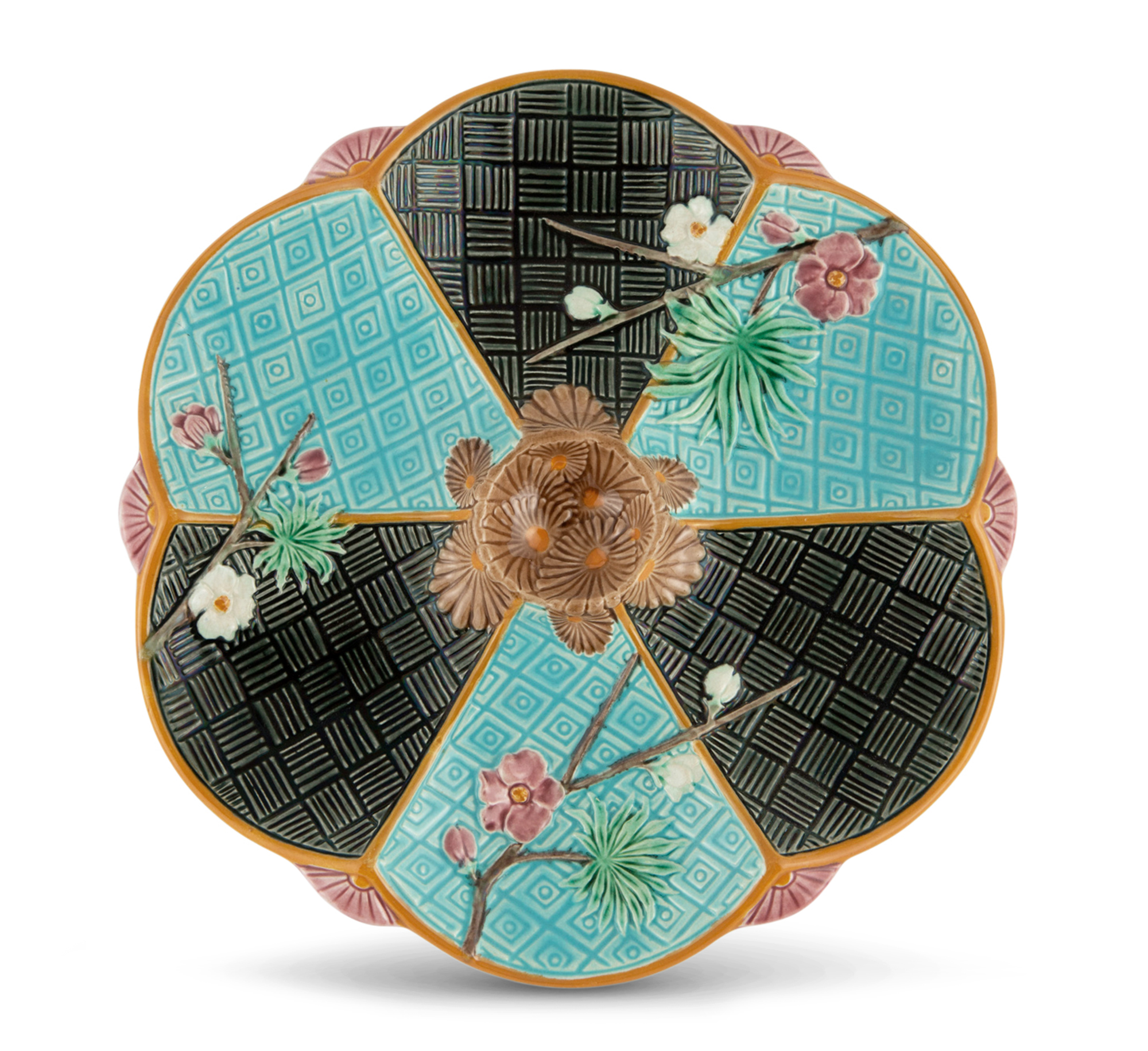 Lot image - Josiah Wedgwood & Sons Majolica Turquoise and Gray Ground St. Louis Pattern Oyster Plate