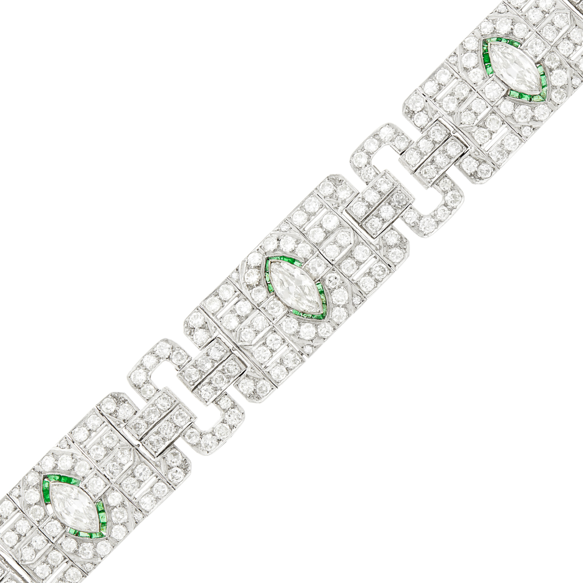 Lot image - Platinum, Diamond and Emerald Bracelet and Extra Link