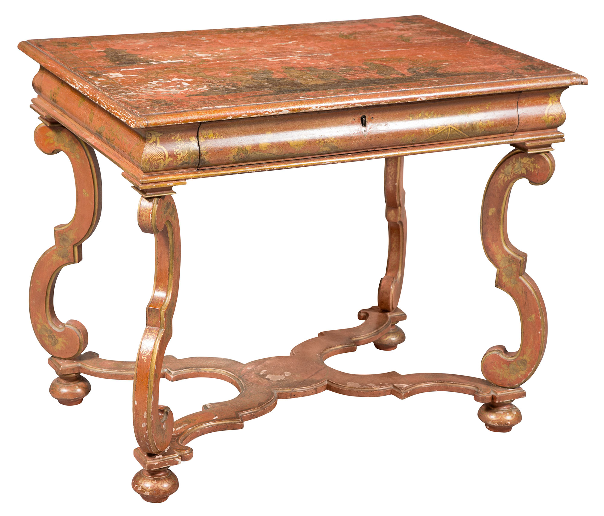 Lot image - William and Mary Style Red-Japanned and Parcel-Gilt Center Table