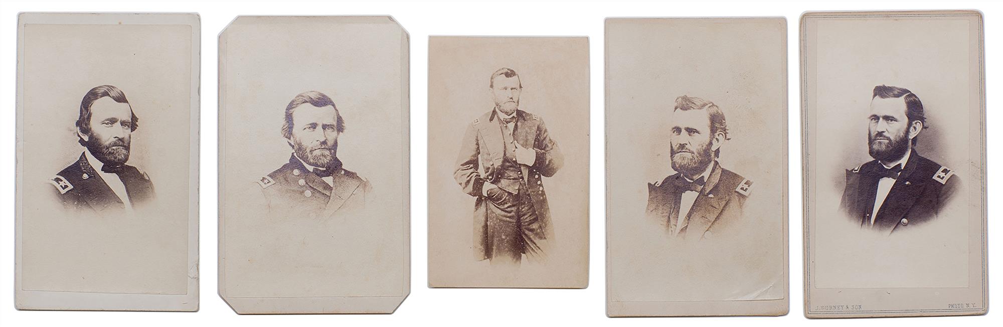 Lot image - GRANT, ULYSSES S.  Group of four carte-de-visite portraits and one unmounted photograph.