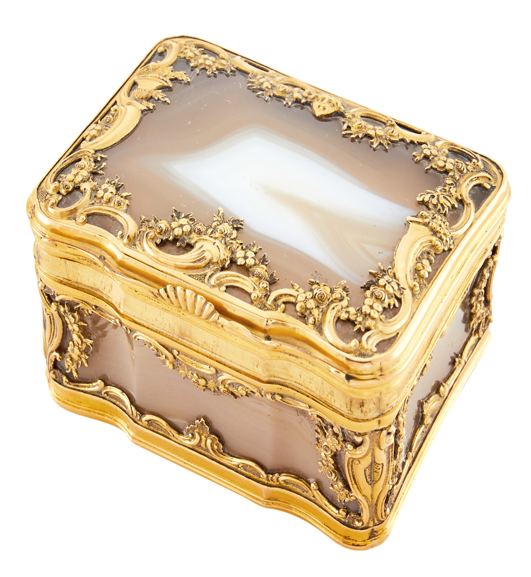 Lot image - French 18 Kt Gold and Agate Snuff Box
