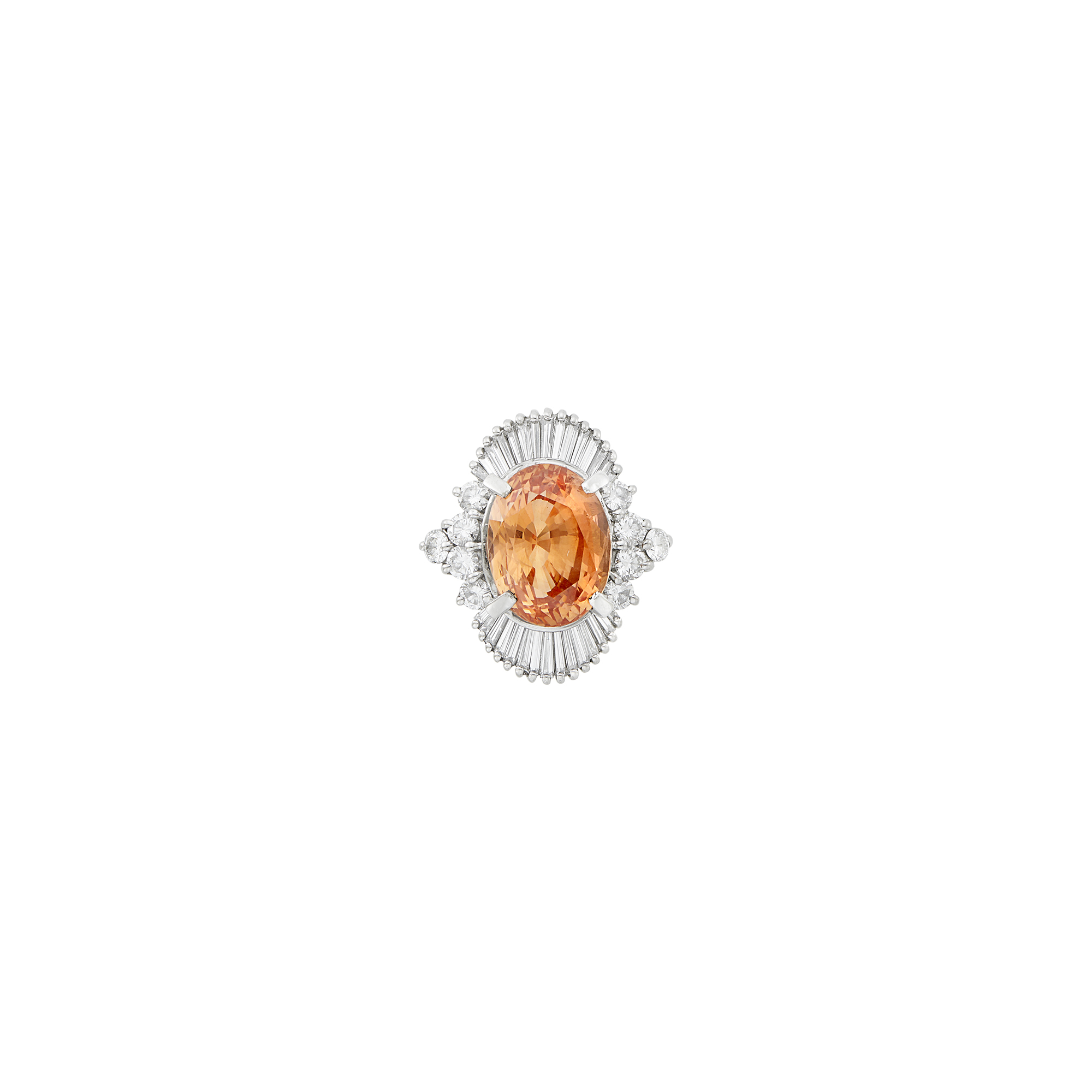 Lot image - Platinum, Orange Sapphire and Diamond Ring