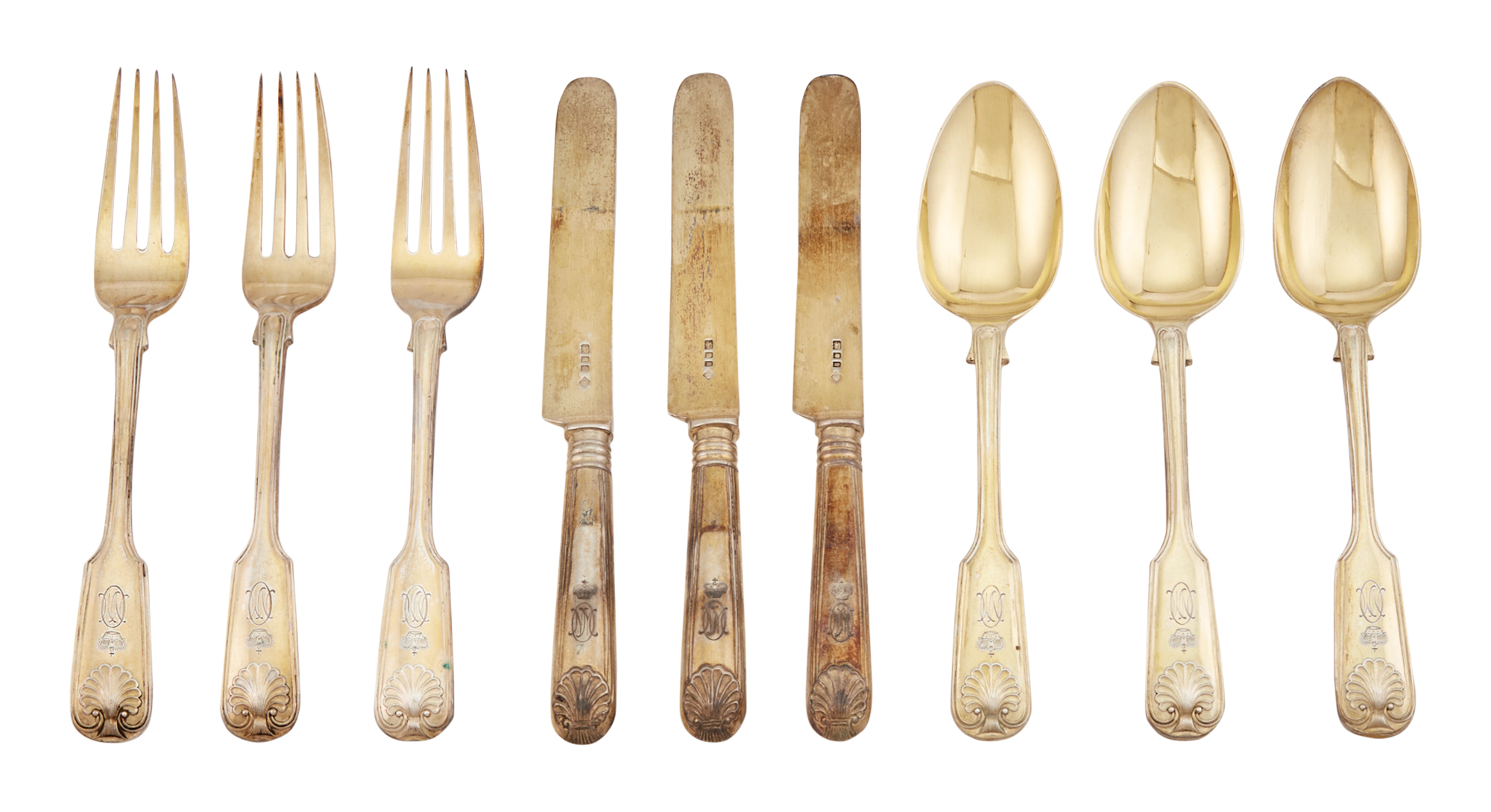 Lot image - George V Sterling Silver Gilt Dessert Service