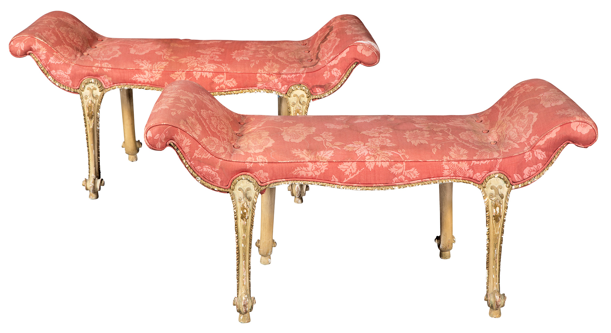 Lot image - Pair of George III Painted and Parcel-Gilt Window Stools in the manner of John Cobb