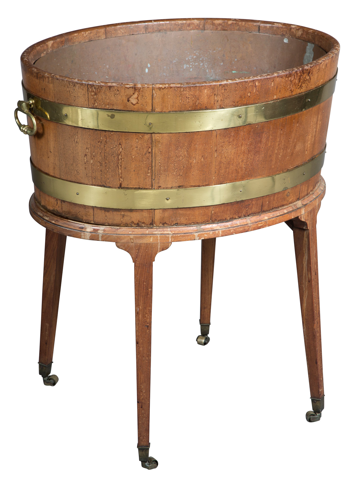 Lot image - George III Mahogany Brass-Bound Wine Cooler on Stand