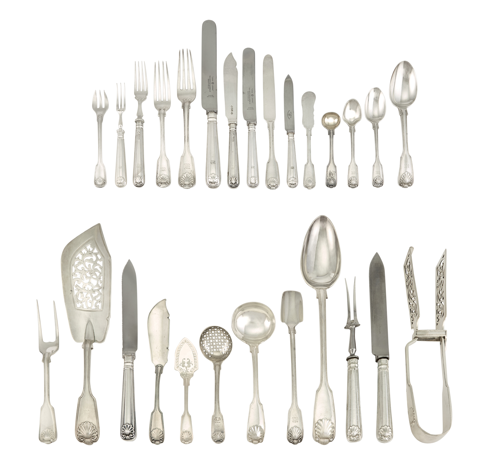 Lot image - Assembled English Sterling Silver and Silver Plated Shell and Thread