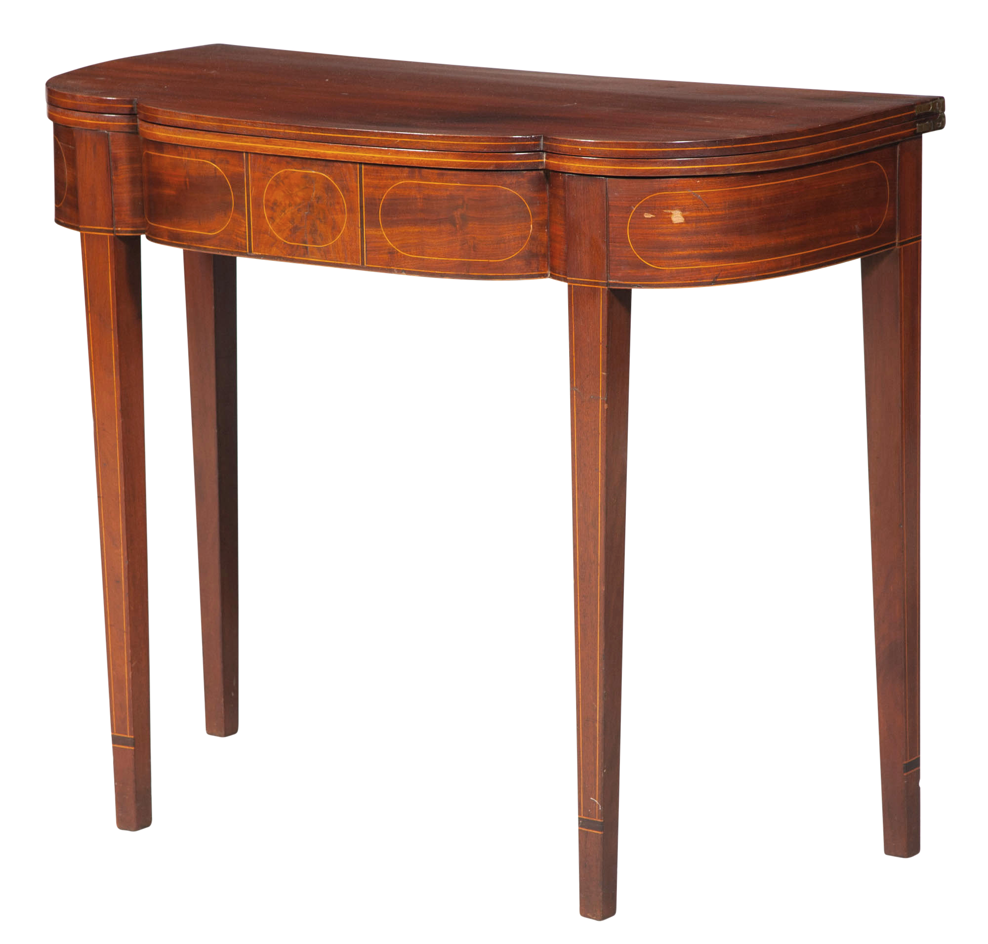 Lot image - Federal Inlaid Mahogany Double Elliptical Fold-Over Card Table