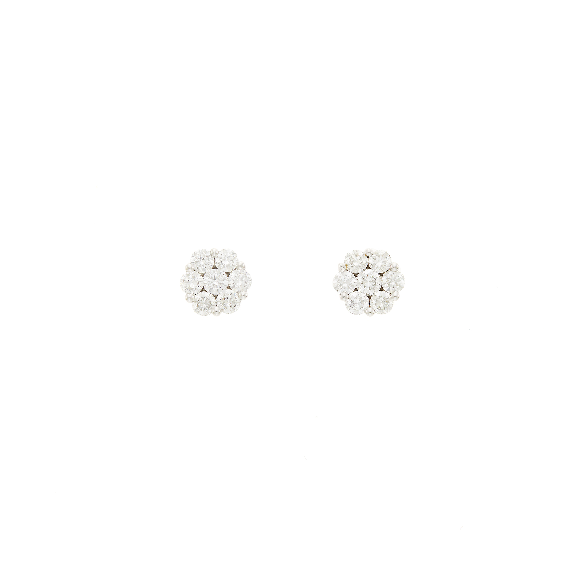 Lot image - Pair of White Gold and Diamond Floret Earrings