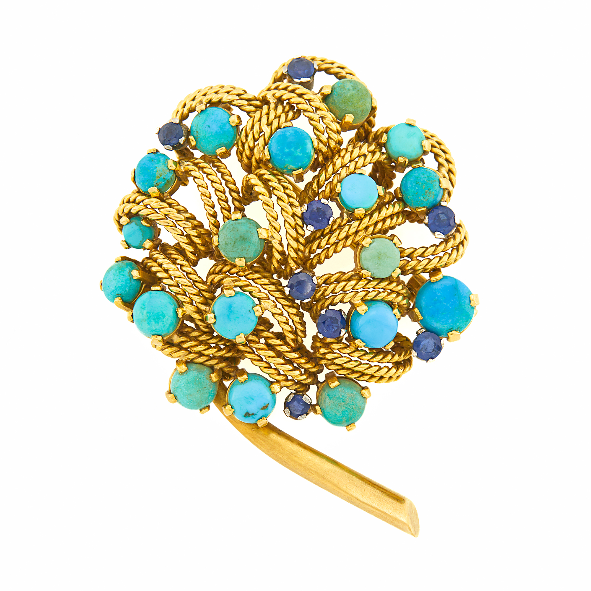 Lot image - Gold, Turquoise and Sapphire Brooch