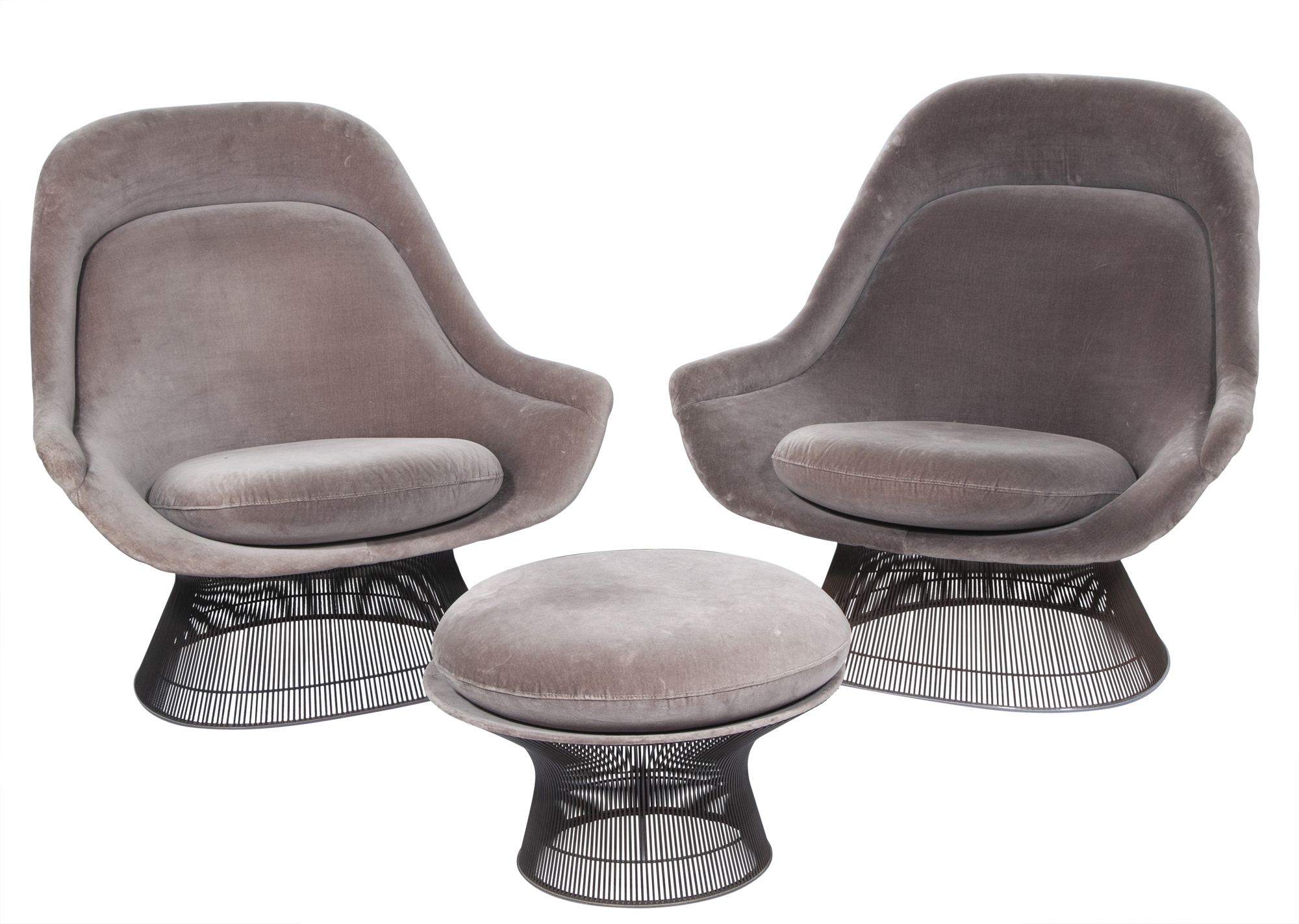 Lot image - Pair of Warren Platner High Back Armchairs and an Ottoman