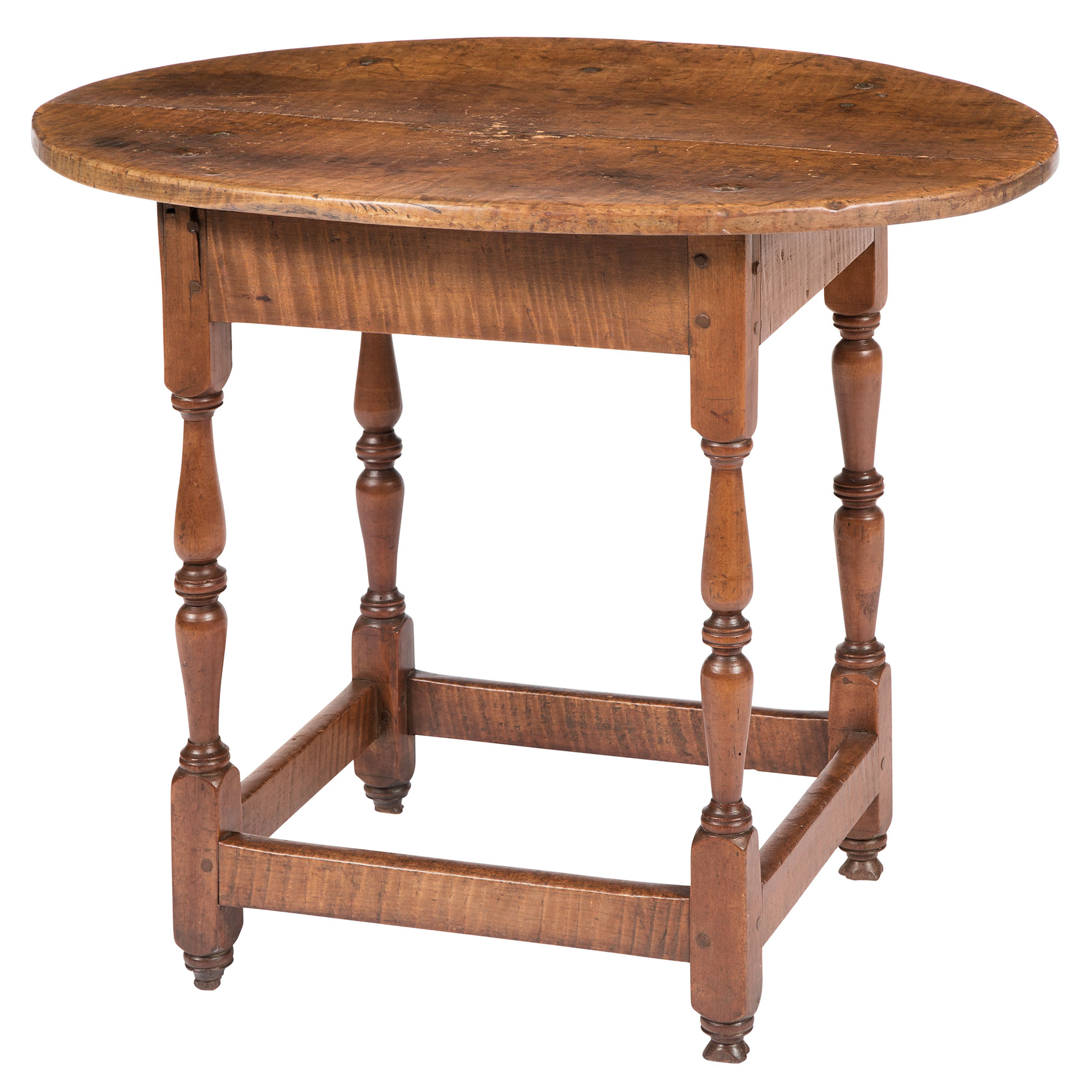 Lot image - William and Mary Figured Maple Oval-Top Tavern Table