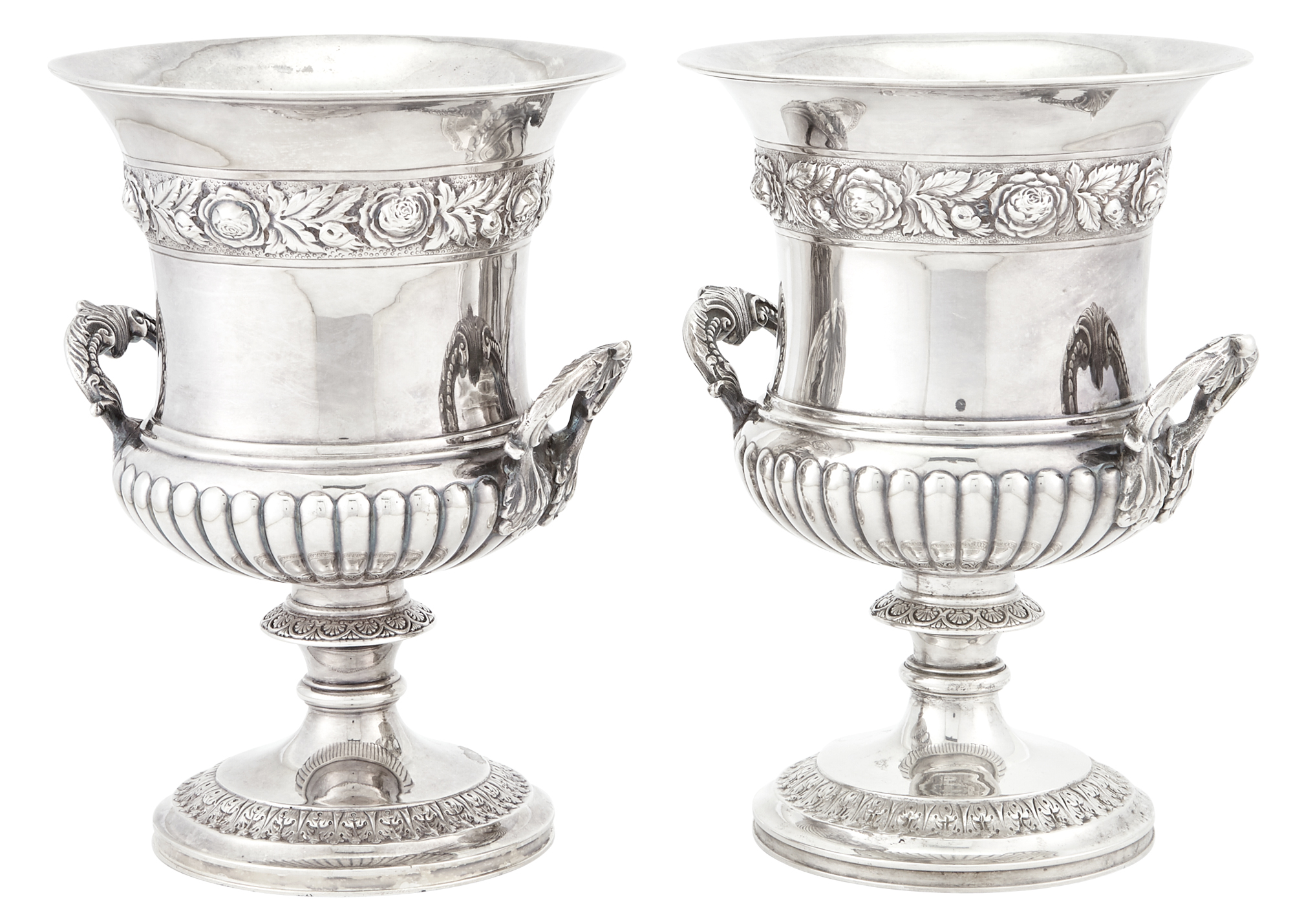 Lot image - Assembled Pair of English Silver Campagna-Form Small Urns