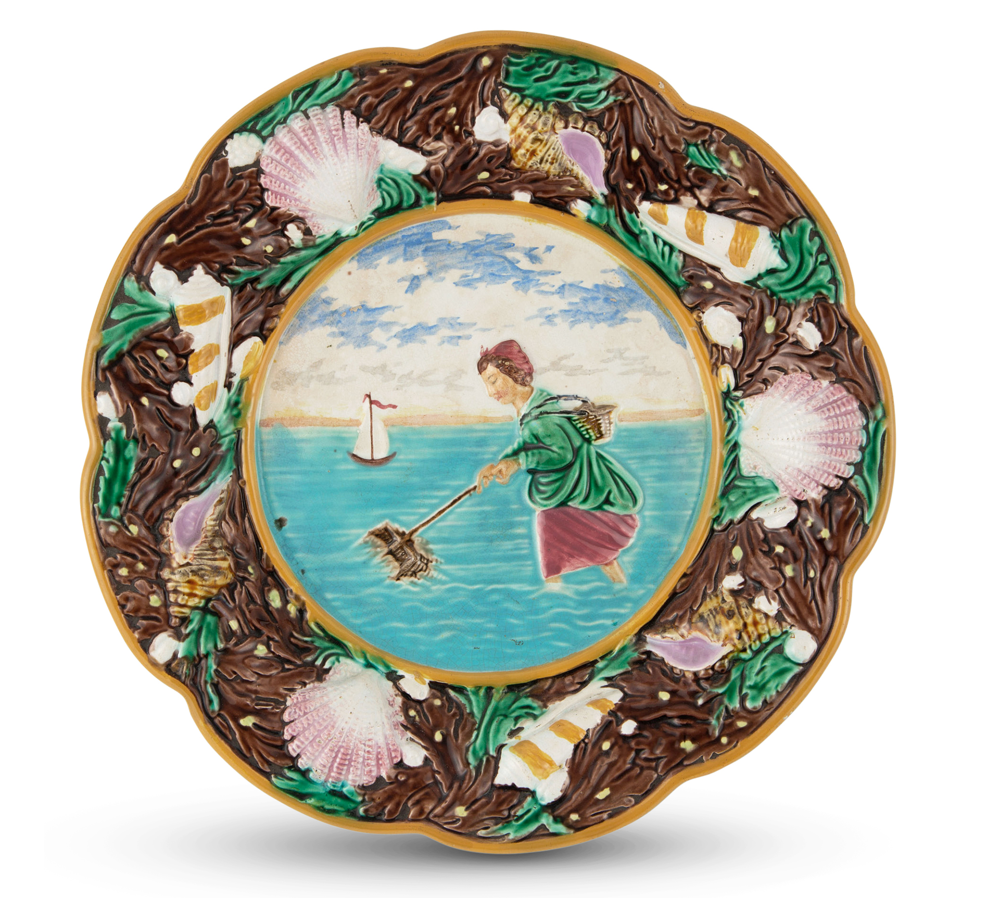 Lot image - George Jones Majolica Shrimper Plate
