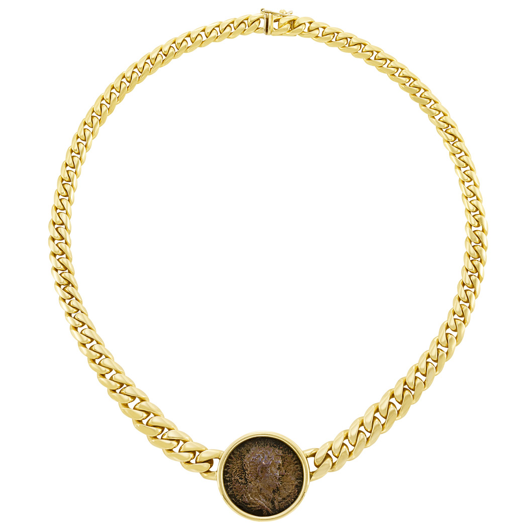Lot image - Gold and Ancient Bronze Coin Necklace, Bulgari