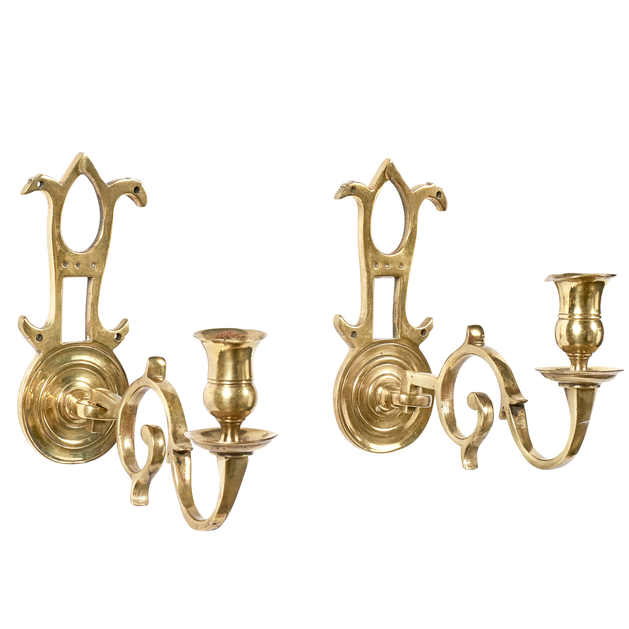 Lot image - Pair of Brass Single-Arm Sconces