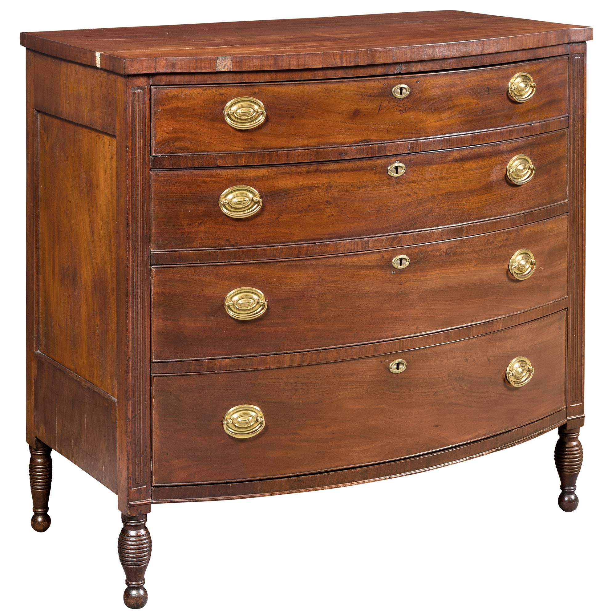 Lot image - Federal Cherry and Mahogany Bow-Front Chest of Drawers