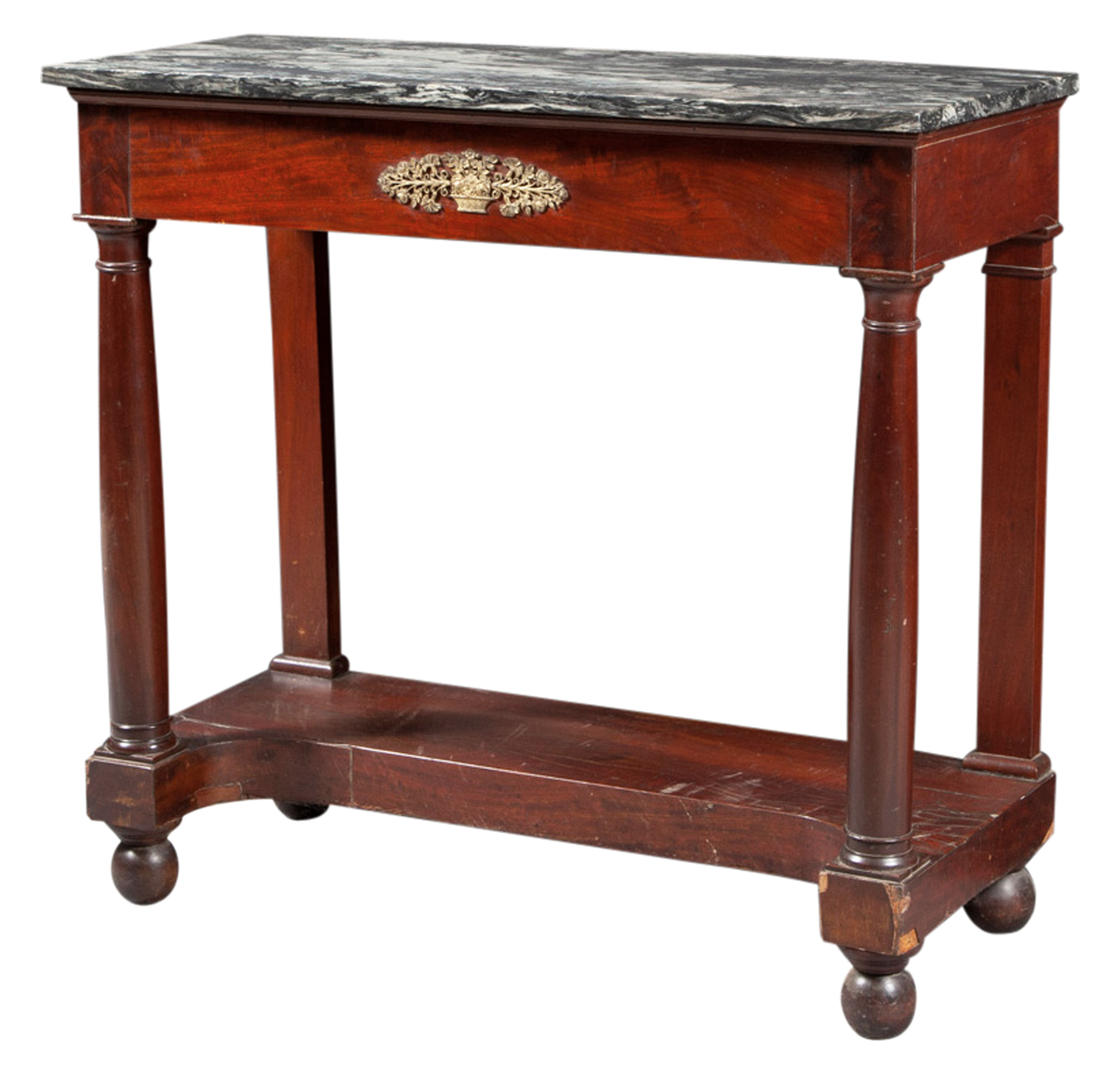 Lot image - Classical Gilt-Metal Mounted Mahogany Marble Top Pier Table