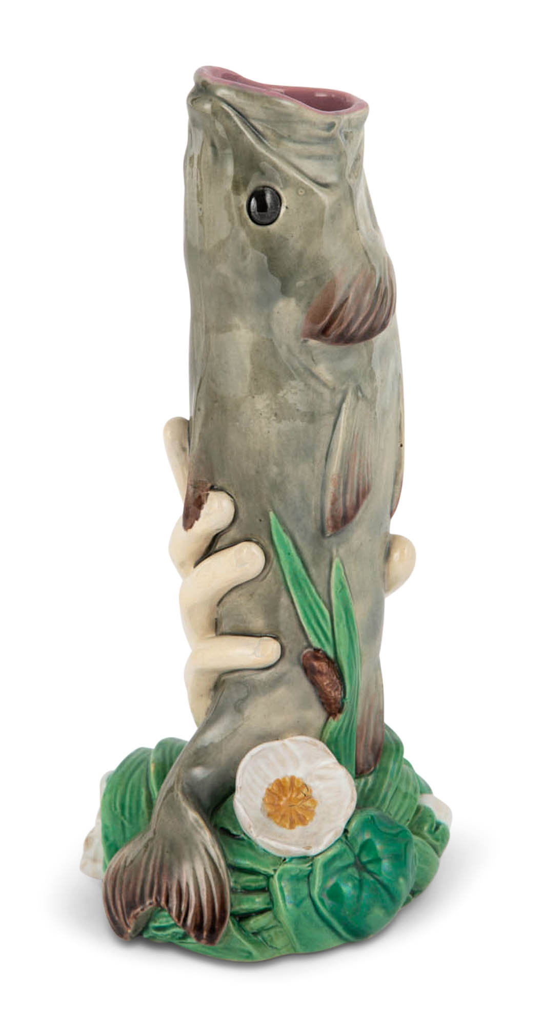 Lot image - Minton Majolica Gaping Fish and Hand Vase