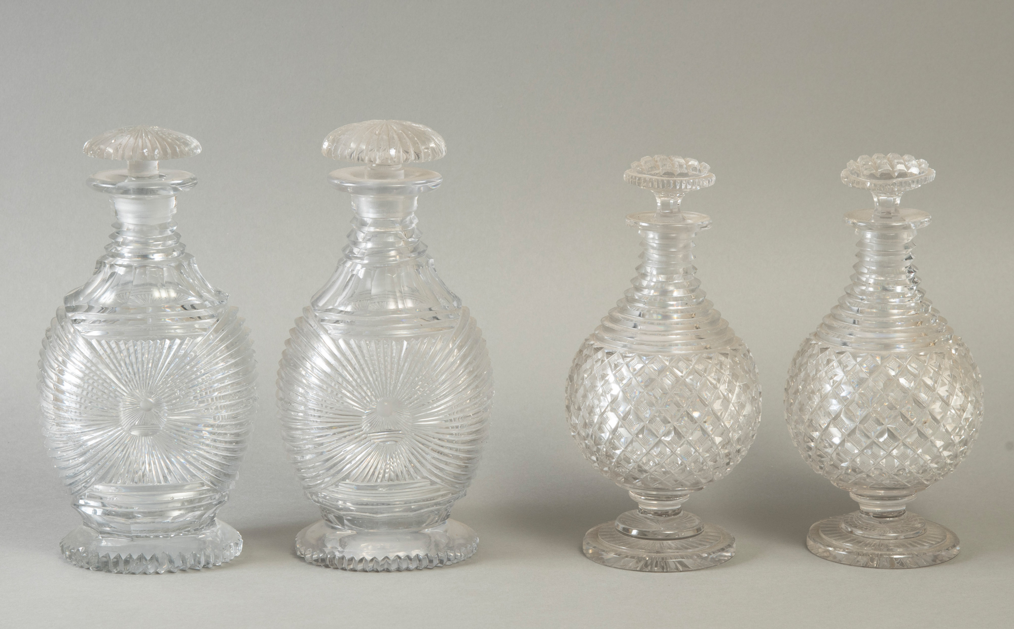 Lot image - Two Pairs of George III Style Colorless Cut Glass Decanters