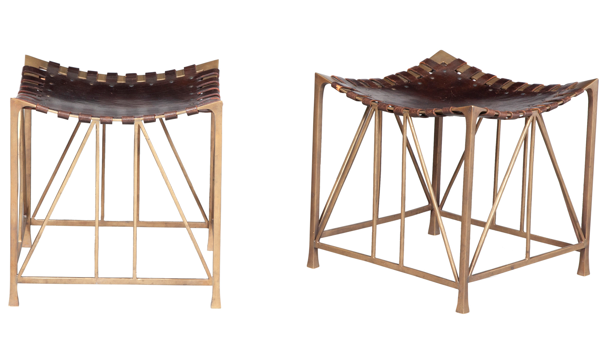 Lot image - Pair of Metal Stools with Leather Seats