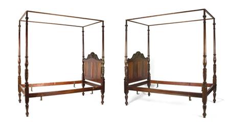 Lot image - Pair of Colonial Revival Mahogany Tester Beds