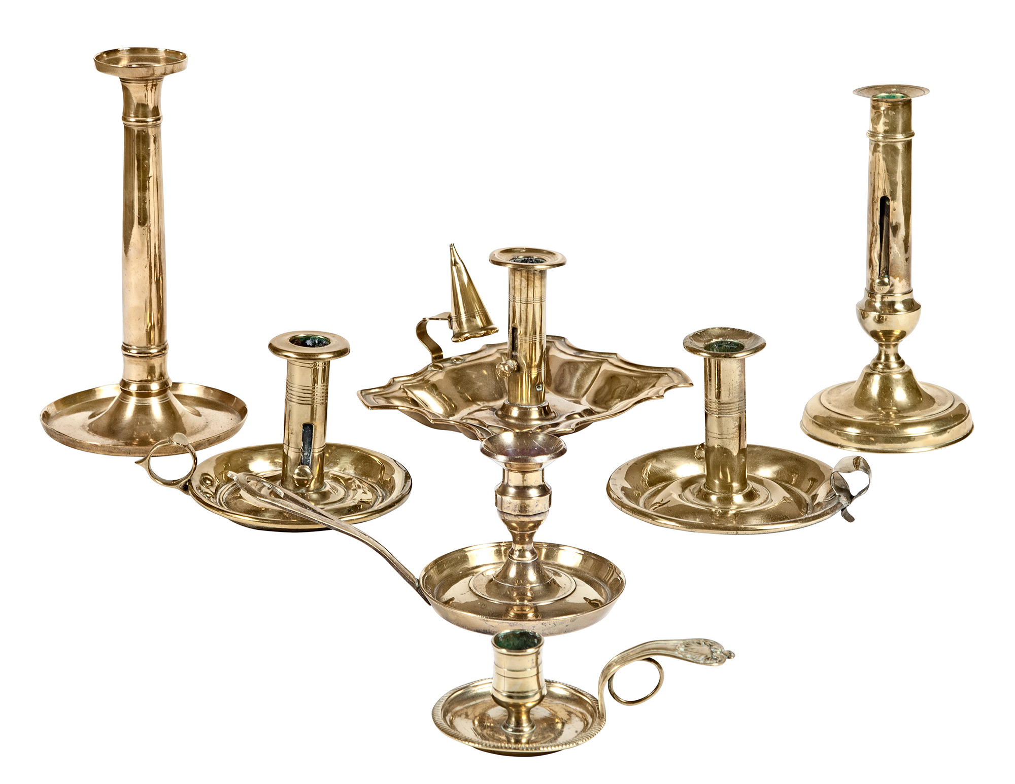 Lot image - Group of Brass Candlesticks and Chambersticks