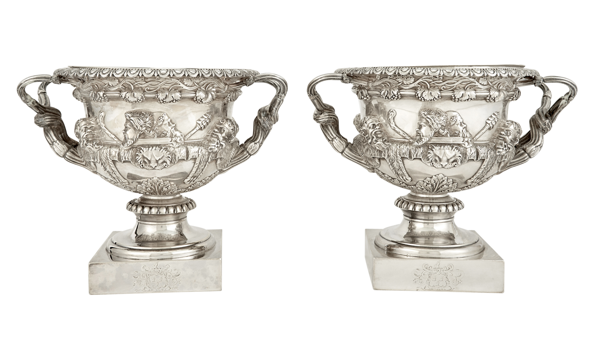 Lot image - Pair of William IV Sterling Silver Warwick Vase