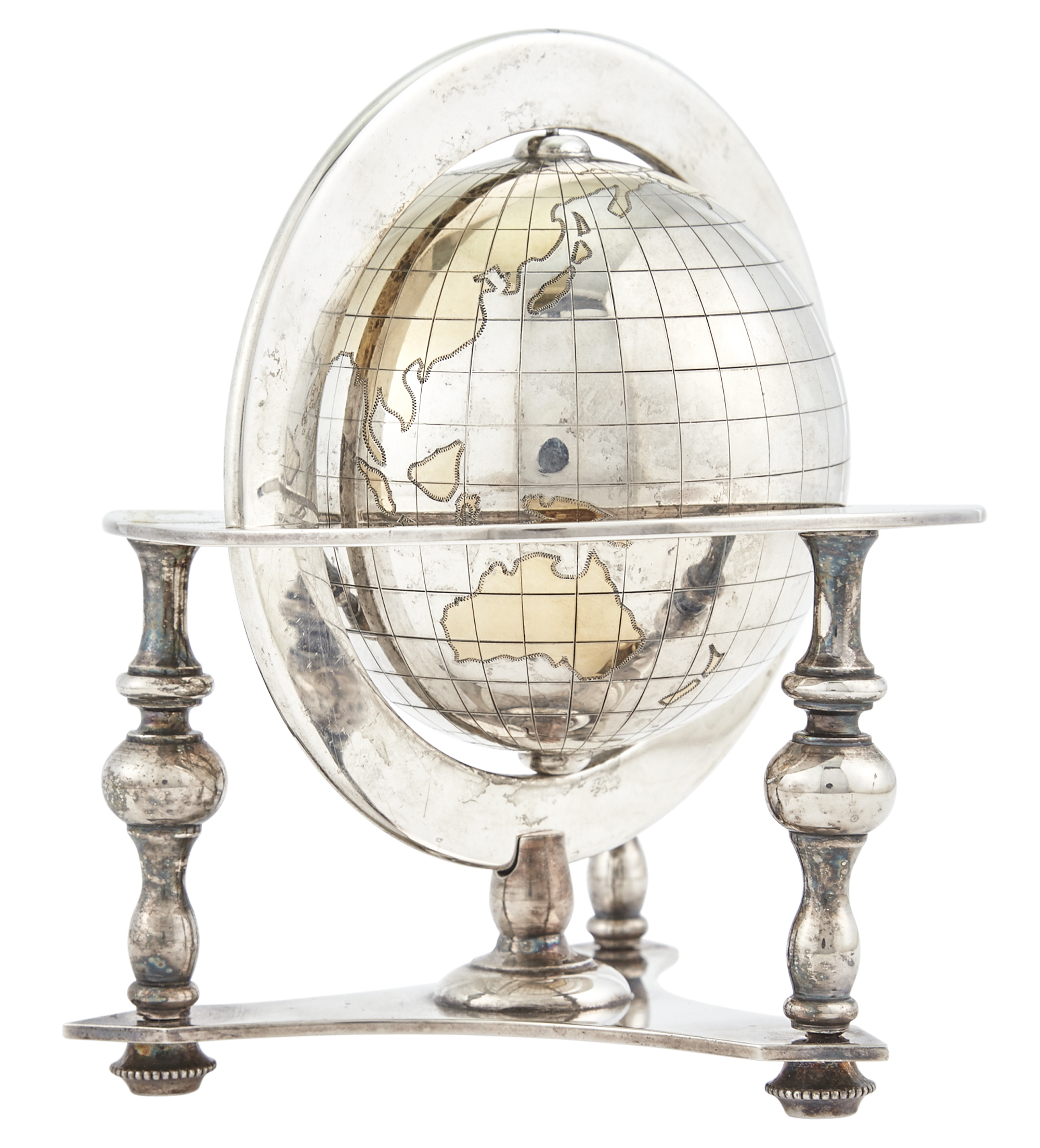Lot image - Bulgari Sterling Silver and Parcel Gilt Terrestrial Globe on Stand