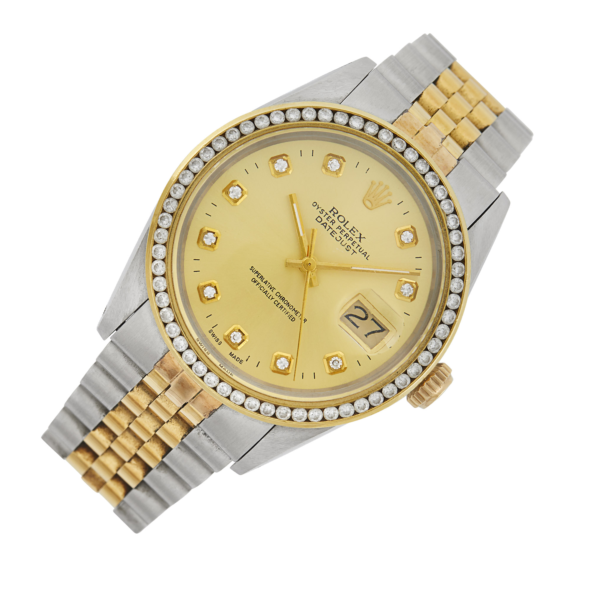 Lot image - Rolex Gentlemans Stainless Steel, Gold and Diamond Oyster Perpetual DateJust Wristwatch, Ref. 16013