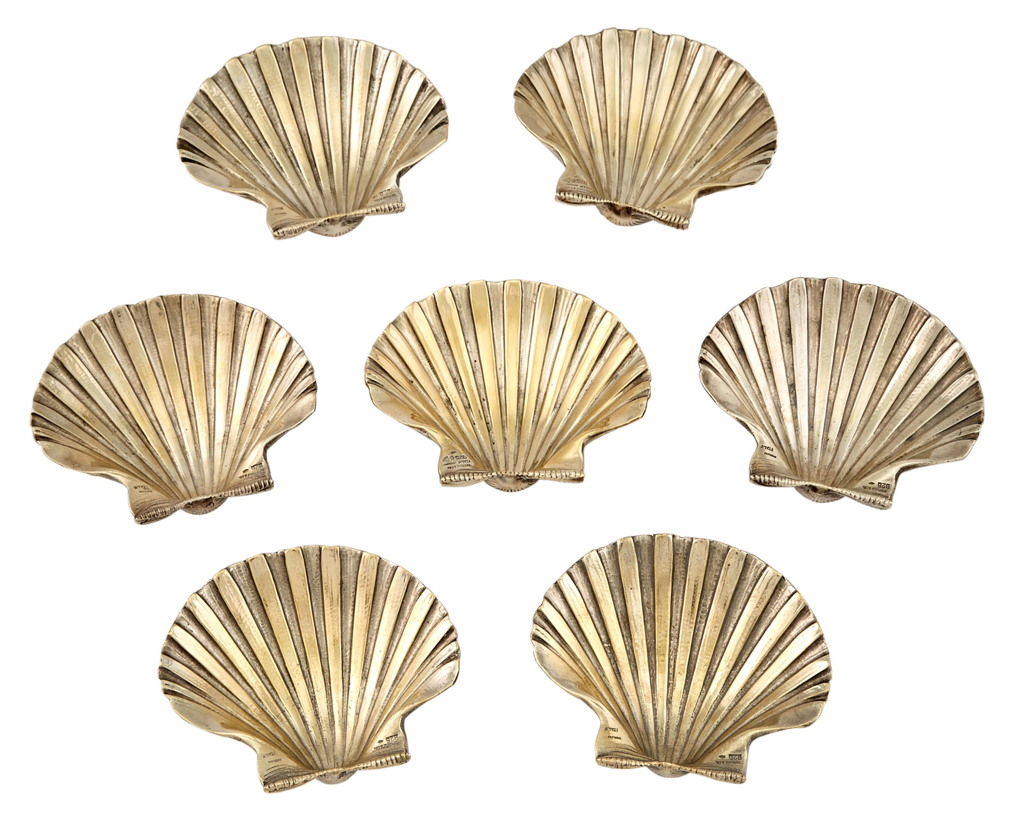 Lot image - Set of Seven Italian Sterling Silver Gilt Shell-Form Bowls