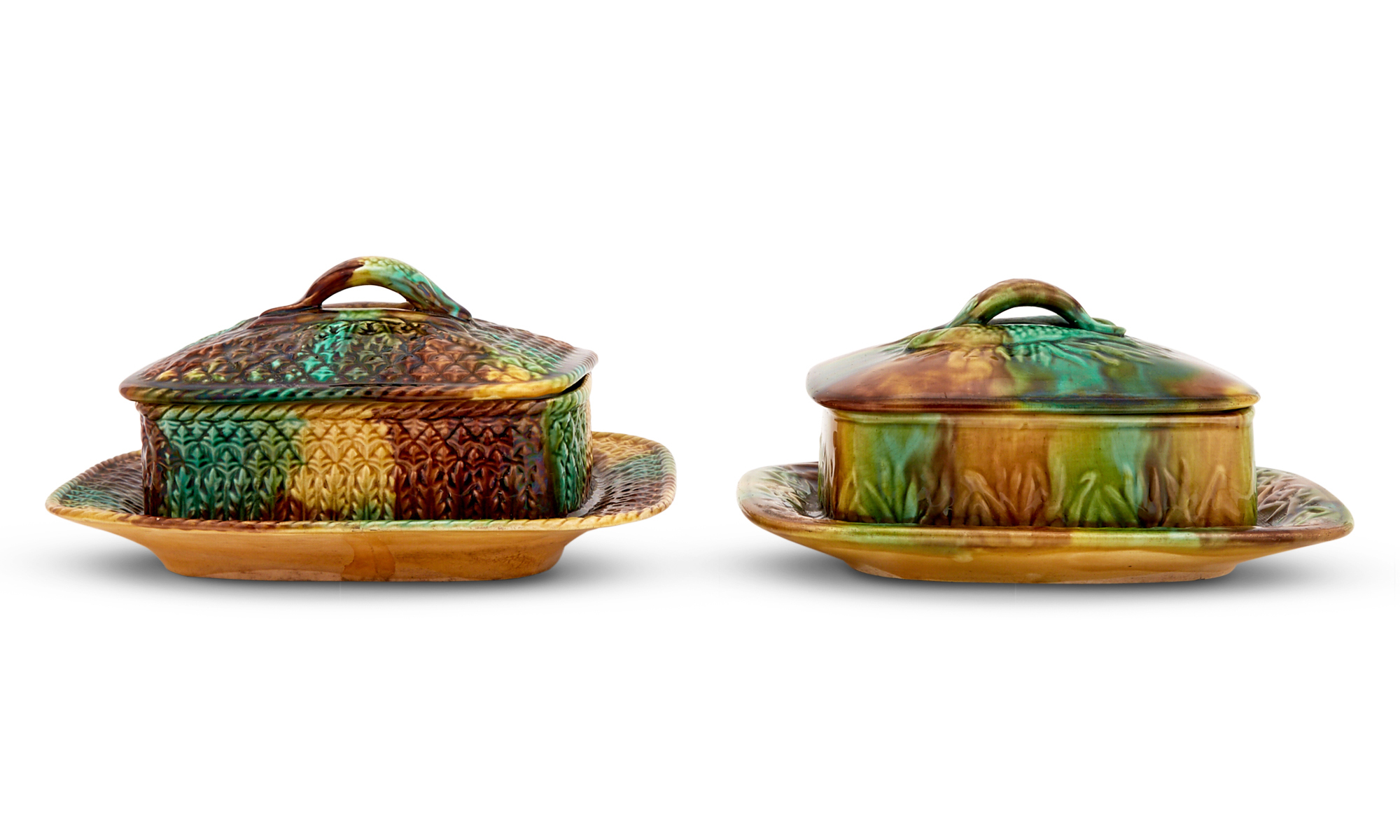 Lot image - Two English Majolica Sardine Boxes