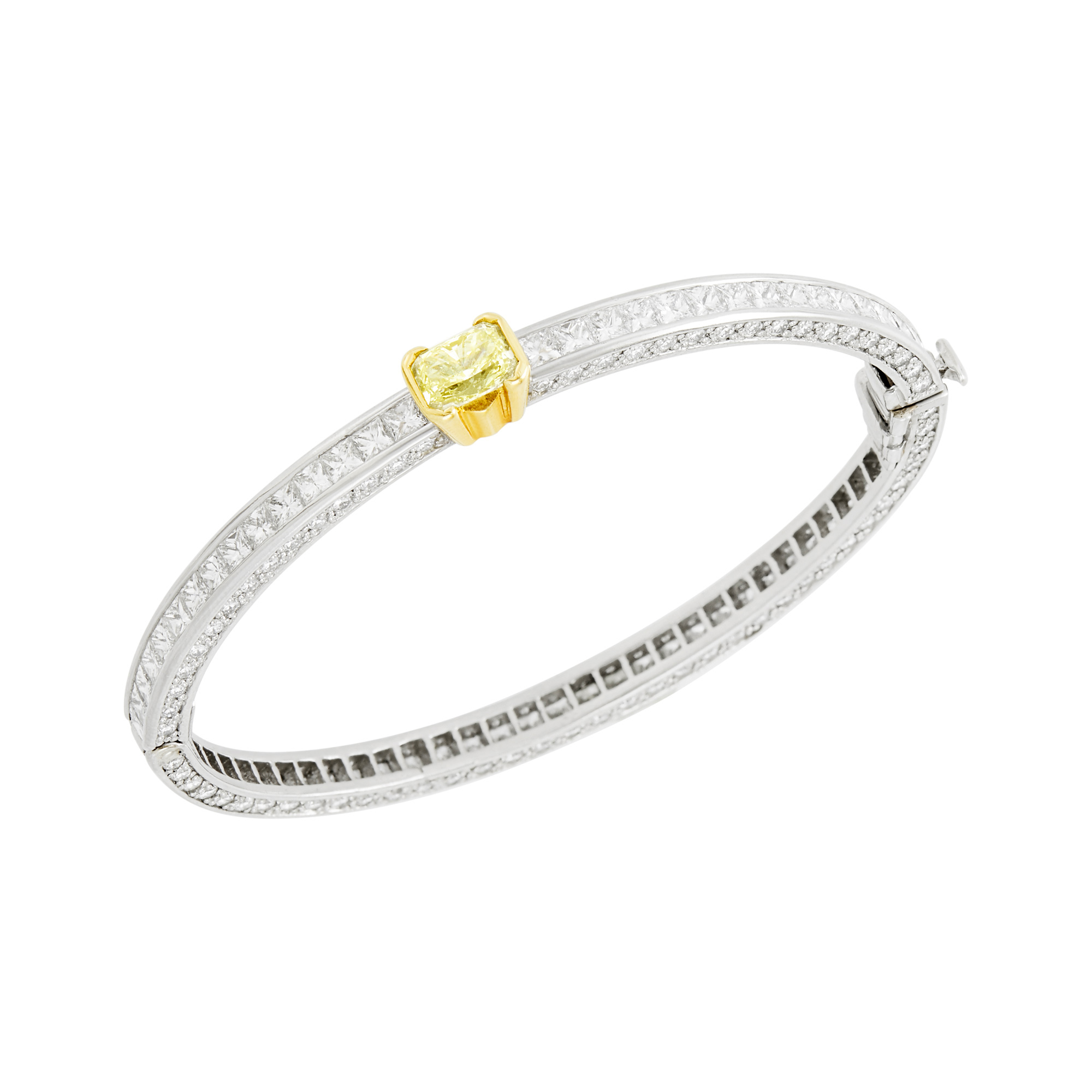Lot image - Kwiat Platinum, Gold, Colored Diamond and Diamond Bangle Bracelet