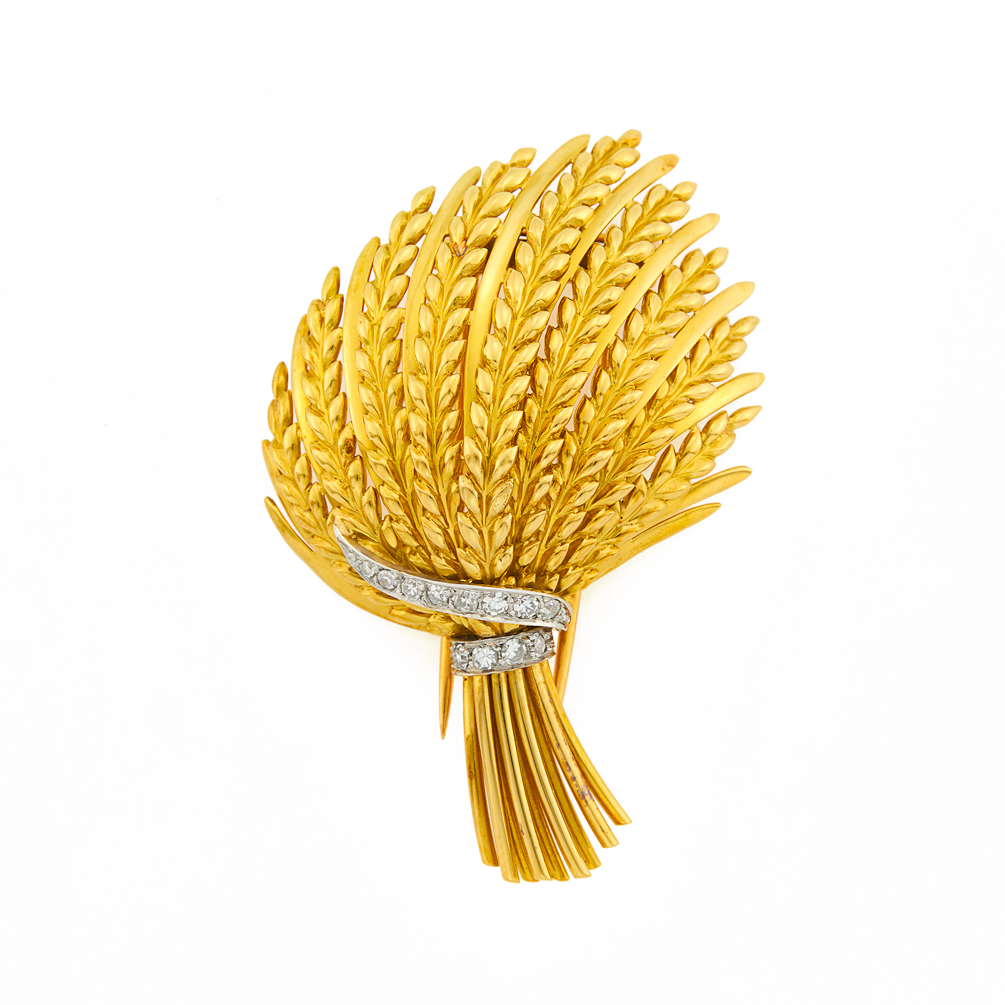 Lot image - Two-Color Gold and Diamond Wheat Sheath Clip
