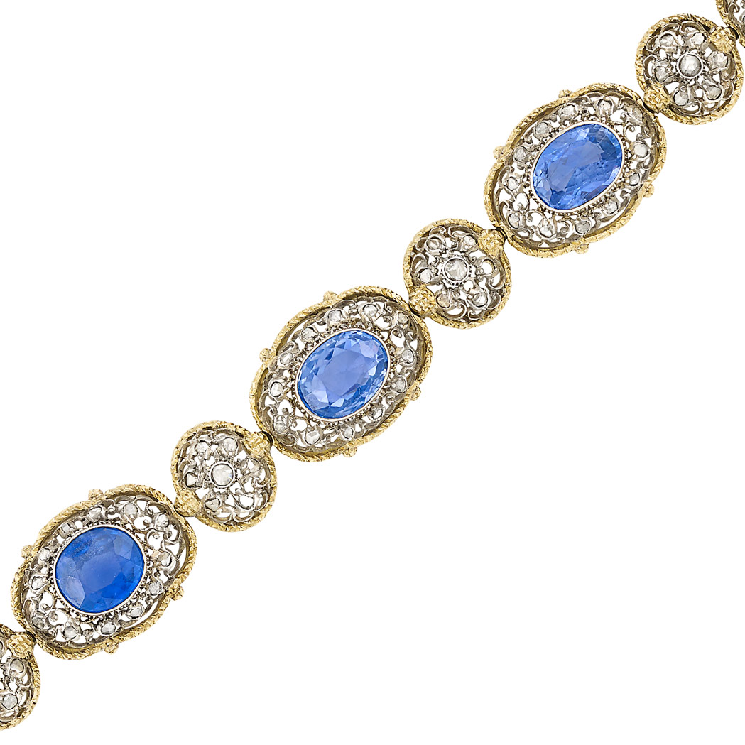 Lot image - Gold, Silver, Sapphire and Diamond Bracelet, Mario Buccellati