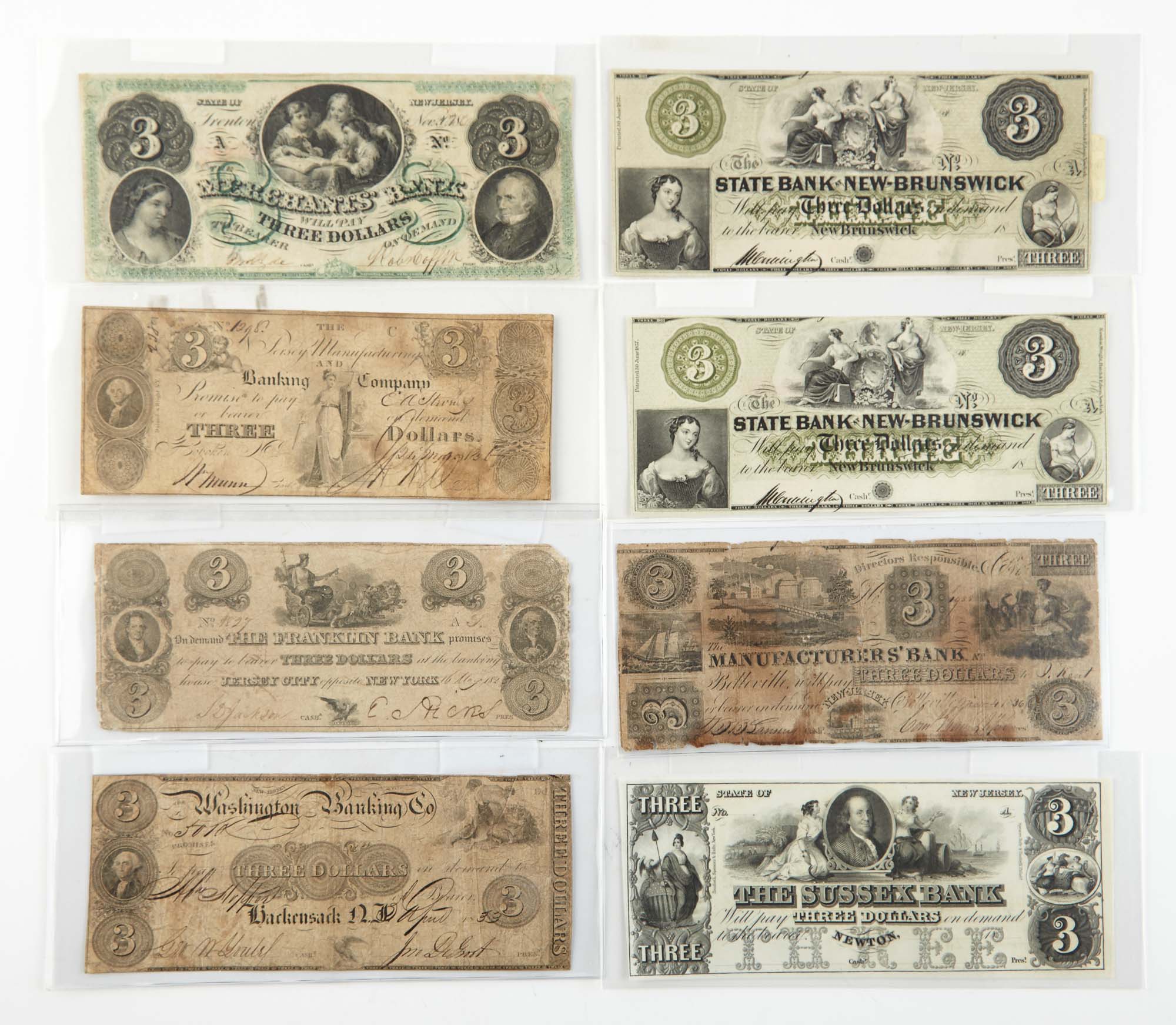 Lot image - United States $3 Obsolete Bank Notes of New Jersey