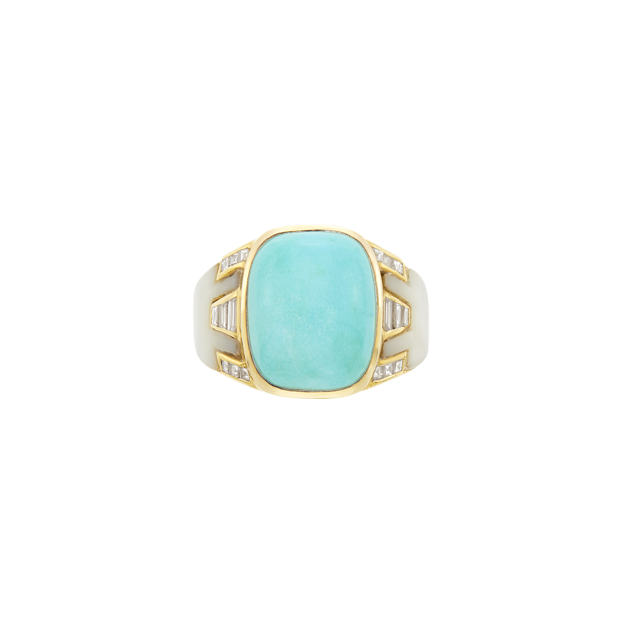 Lot image - Gold, Turquoise, Diamond and Mother-of-Pearl Ring
