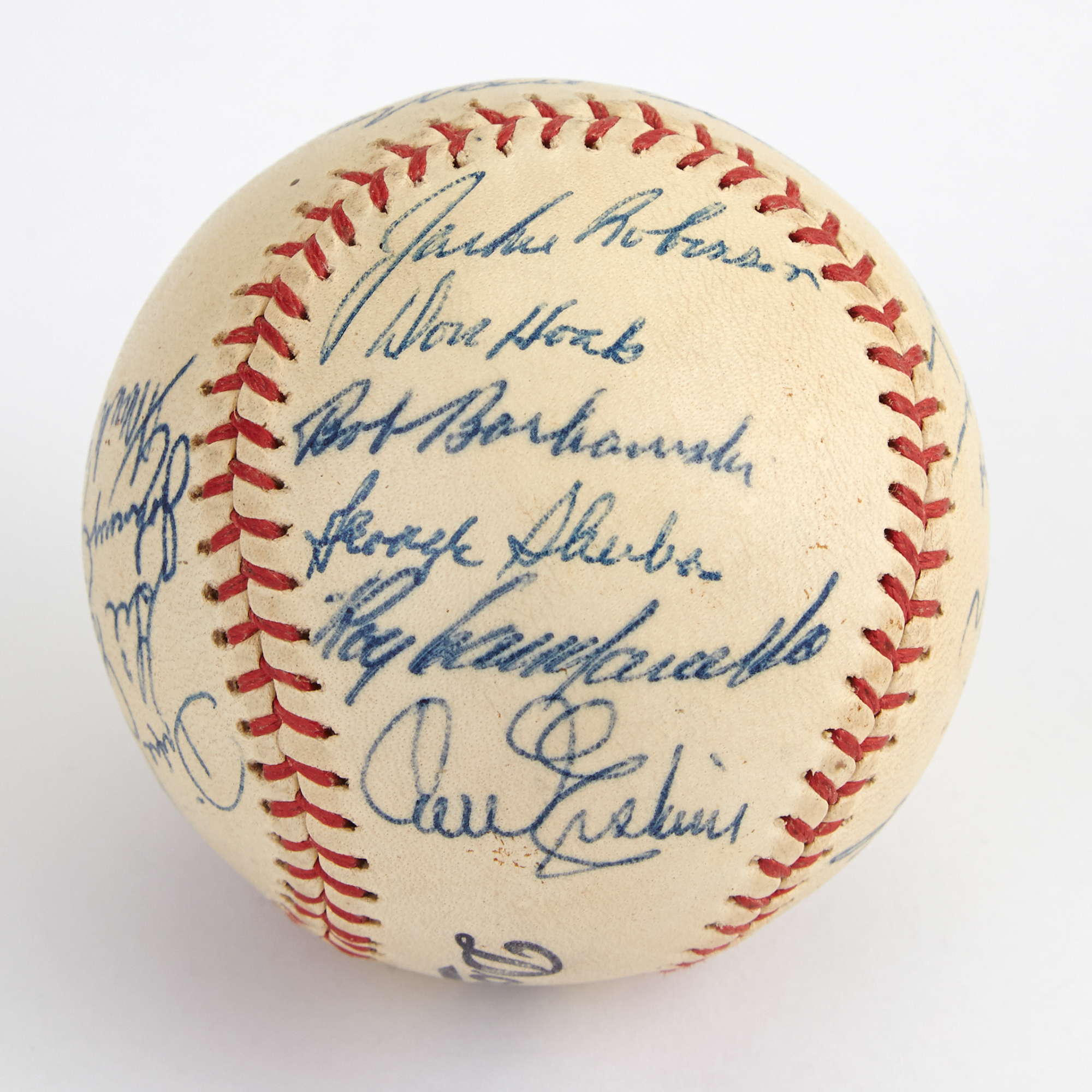 Lot image - [BASEBALL-SIGNED]  1955 Brooklyn Dodgers signed baseball including Jackie Robinson.