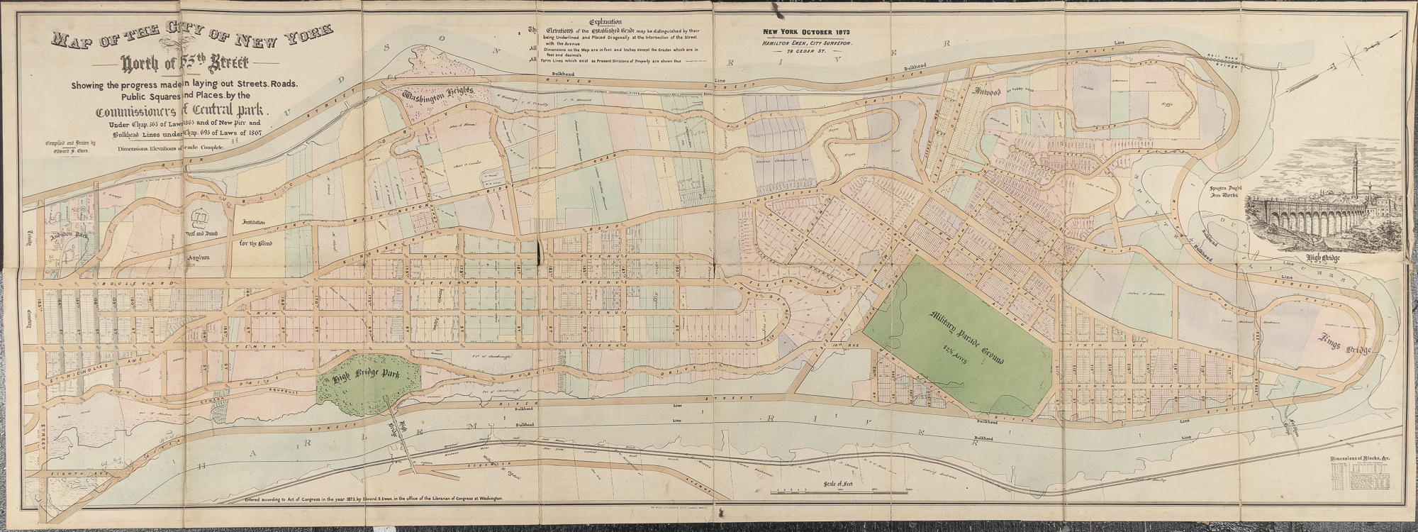 Lot image - [MAP - UPPER MANHATTAN] EWEN, EDWARD S and HAMILTON EWEN. Map of the City of New York North of 155th St. Showing the progress m...