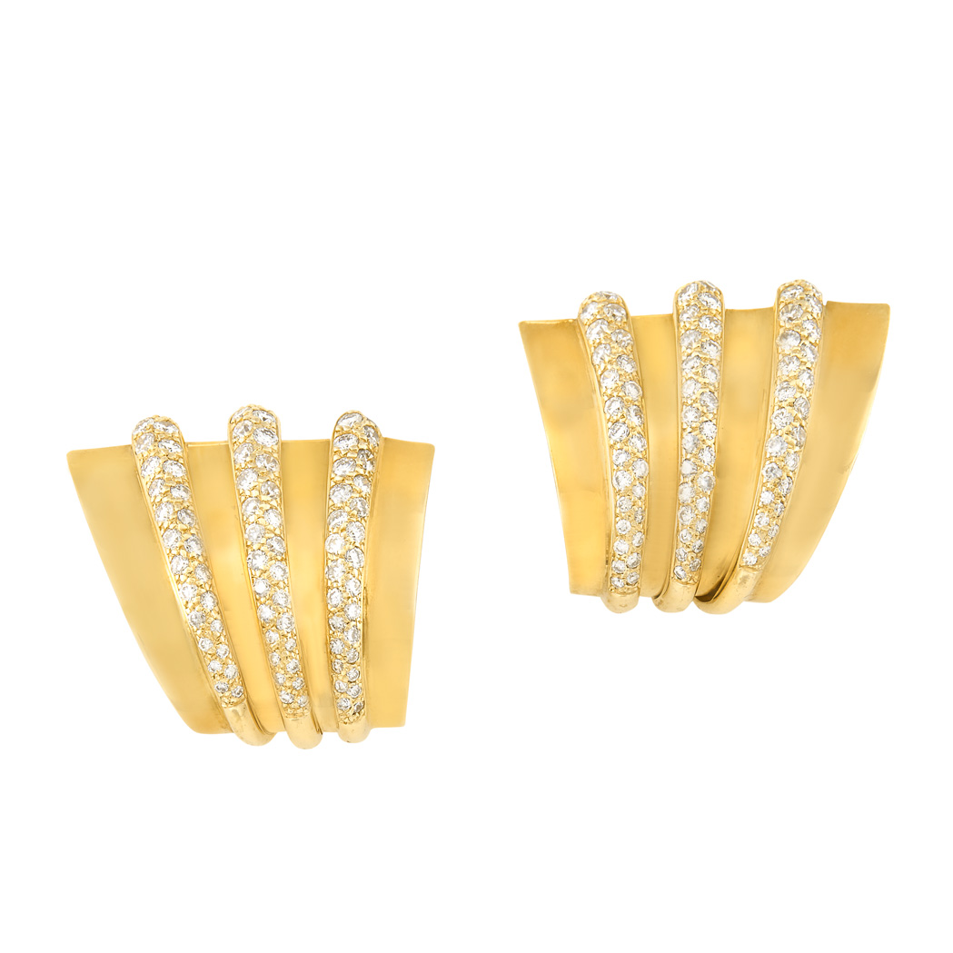 Lot image - Pair of Gold and Diamond Earclips, O.J. Perrin, France