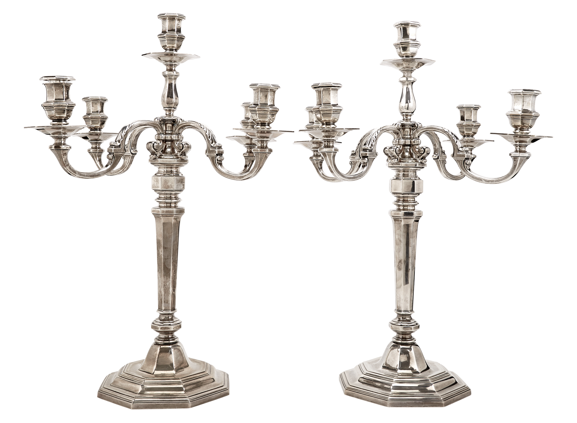 Lot image - Pair of Tiffany & Co. Sterling Silver Monumental Five-Light Candelabra