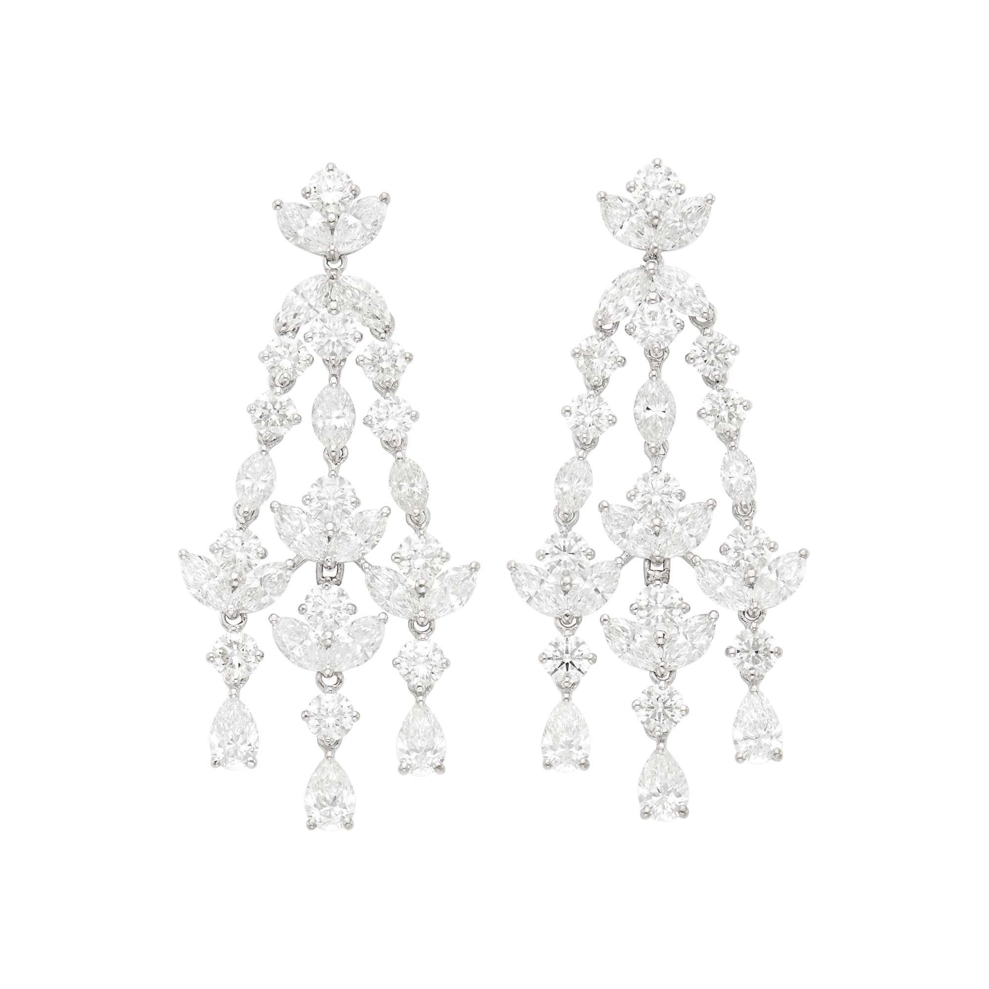 Lot image - Pair of White Gold and Diamond Pendant-Earrings