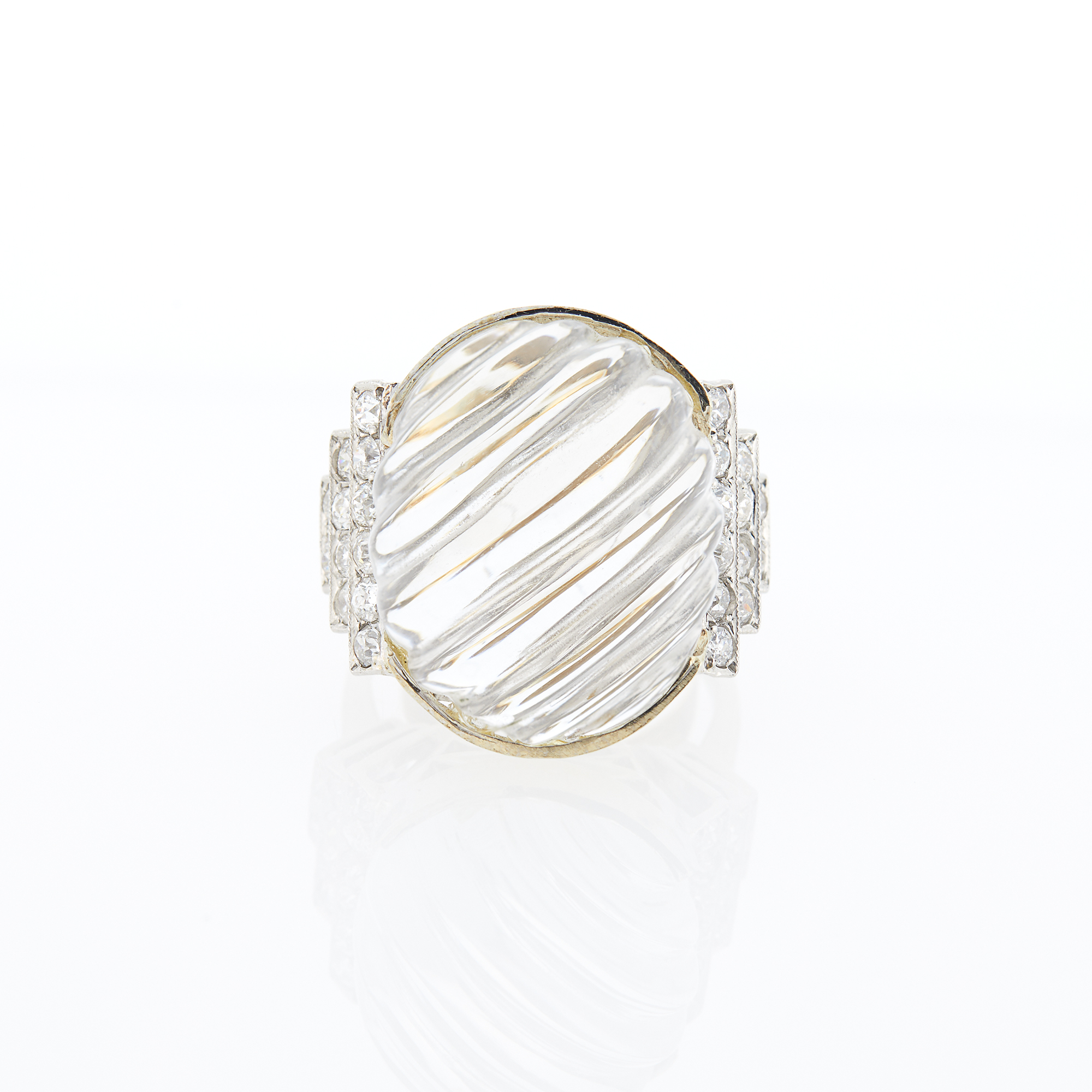 Lot image - Platinum, White Gold, Fluted Rock Crystal and Diamond Ring