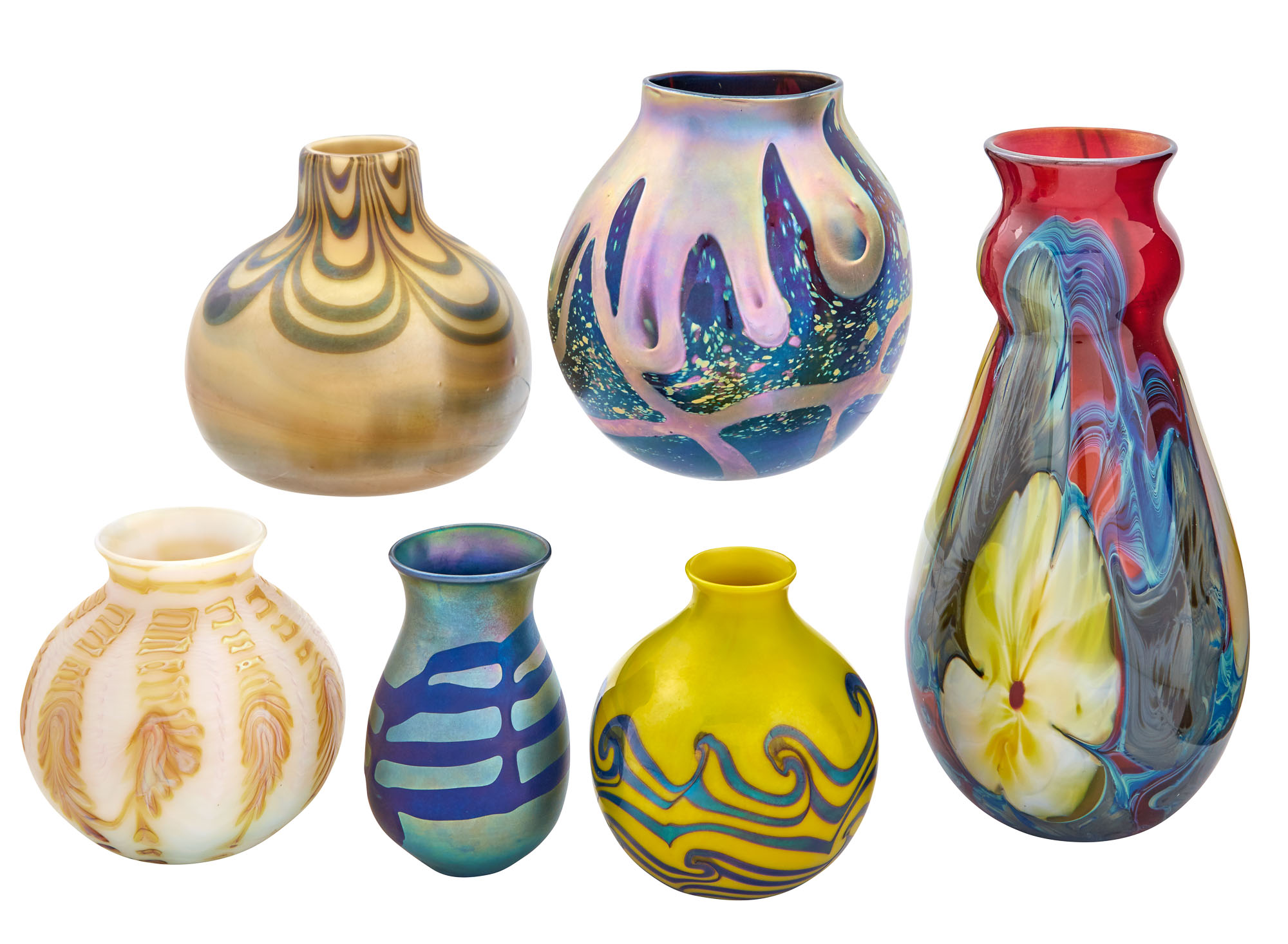 Lot image - Group of Six Charles Lotton Art Glass Vases